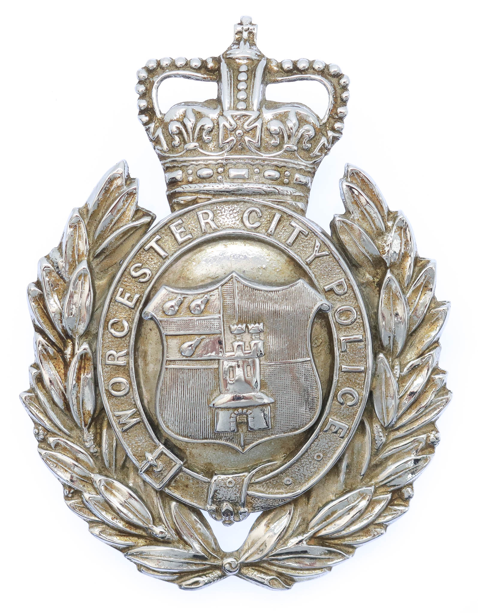 Worcester City Police Wreath Helmet Plate - Queen's Crown