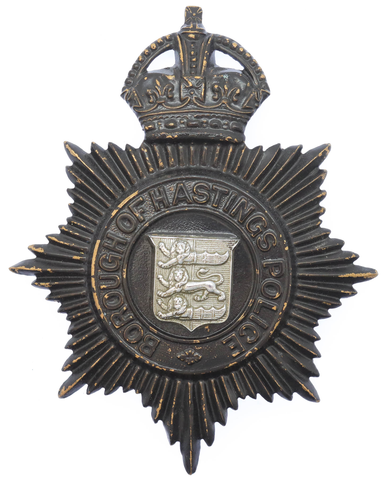 Borough of Hastings Police Night Helmet Plate - King's Crown