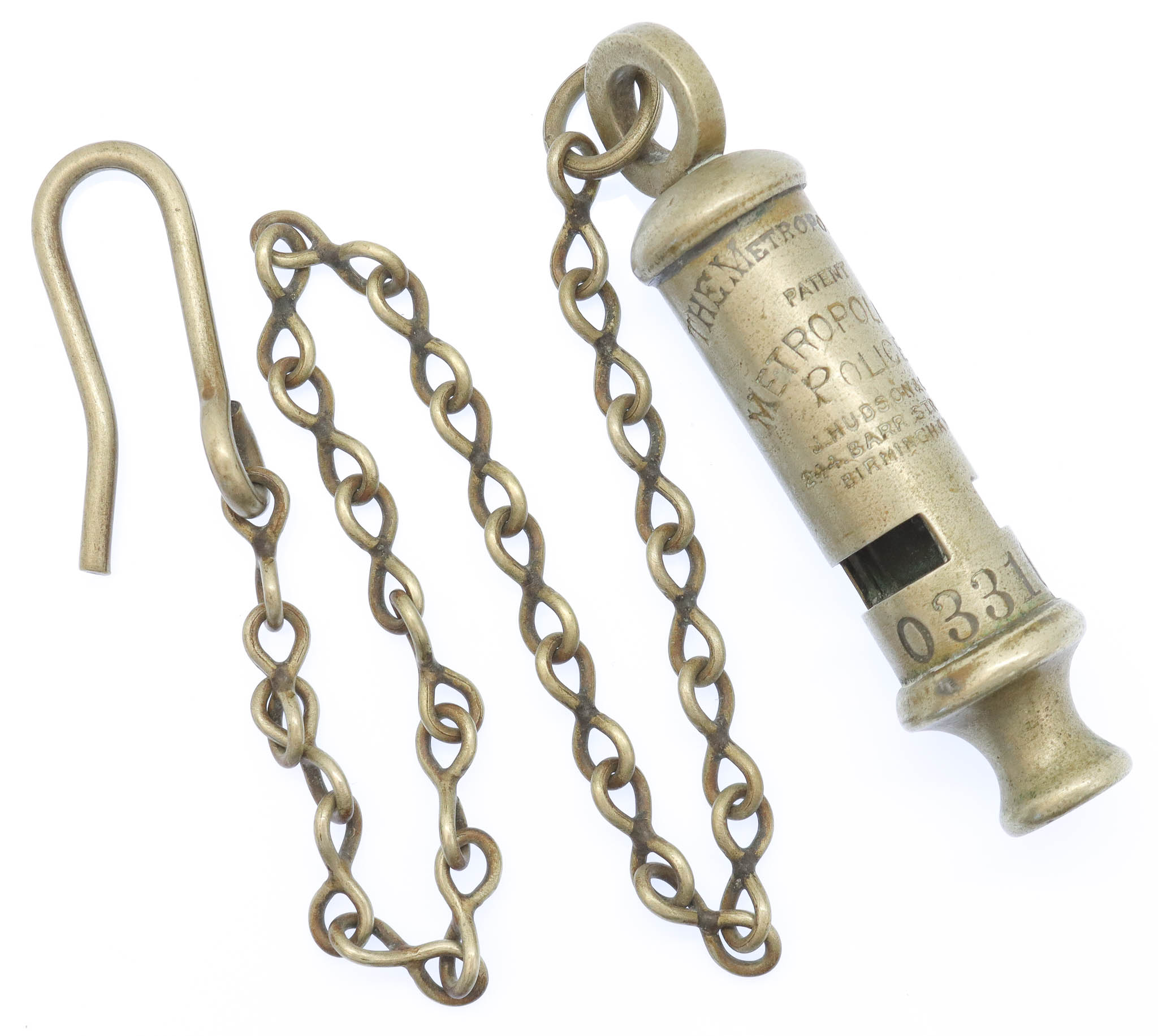 Metropolitan Police 'The Metropolitan' Patent Numbered Whistle & Chain - No. 033108
