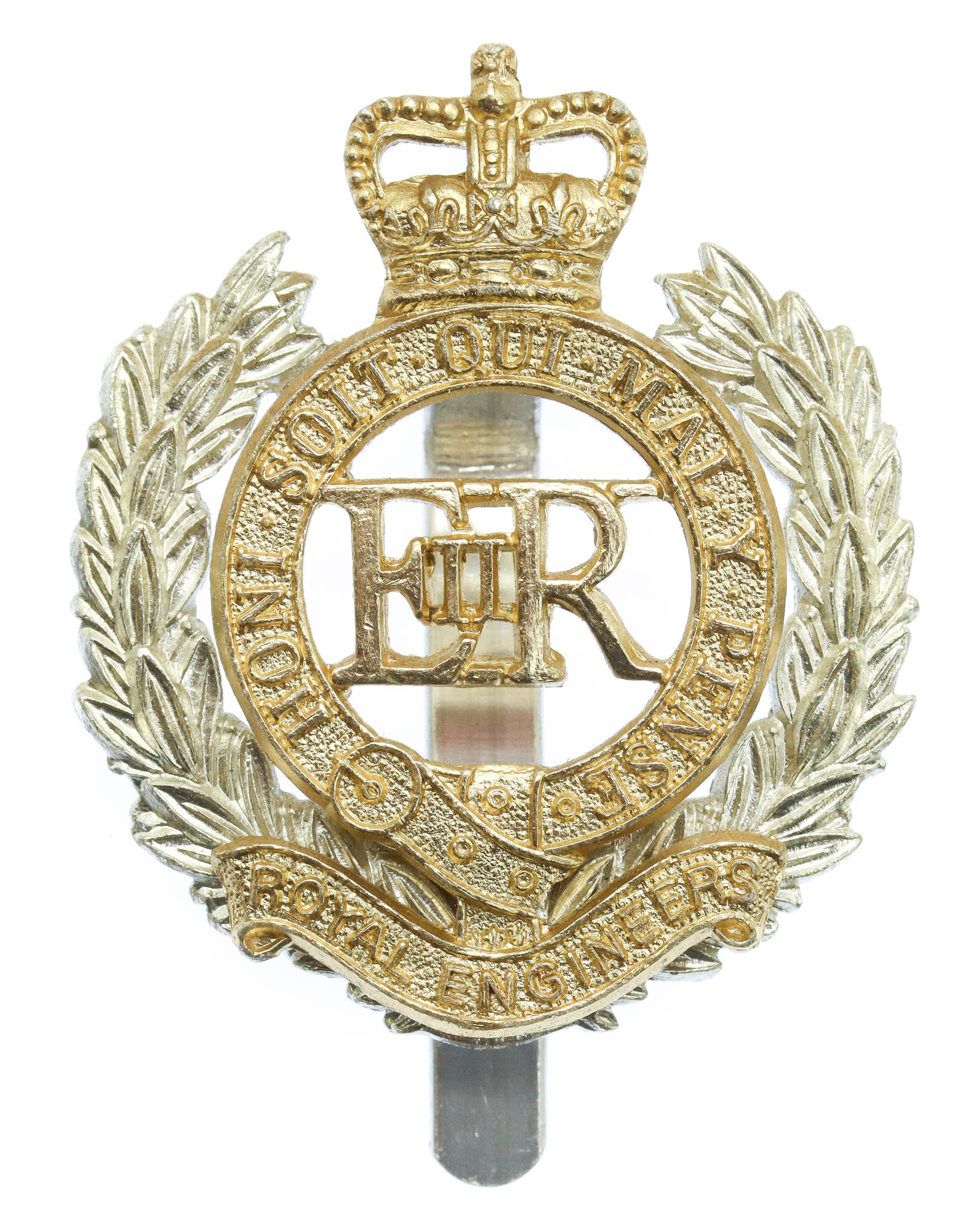 Royal Engineers Anodised (Staybrite) Cap Badge - Queen's Crown