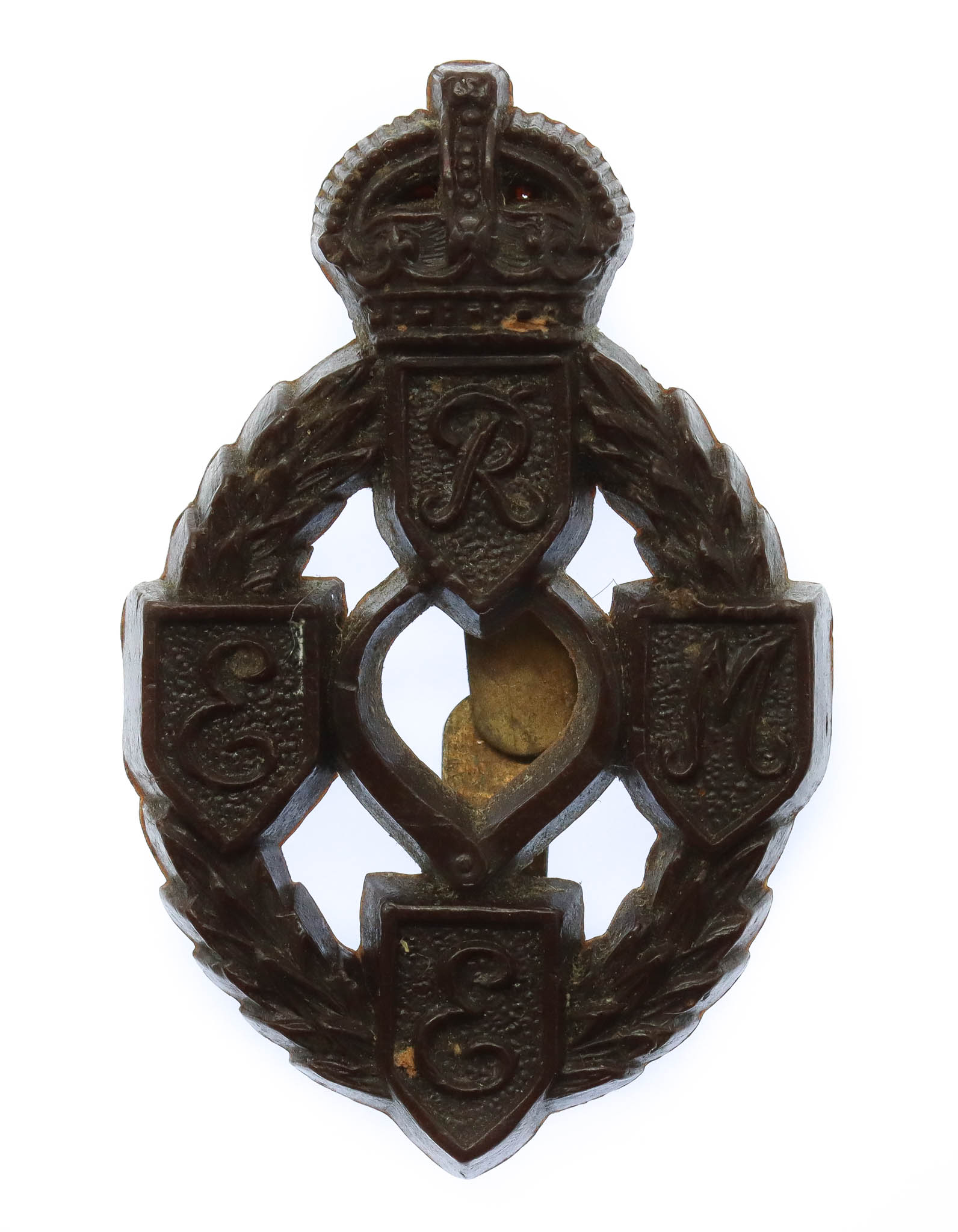 Royal Electrical & Mechanical Engineers (R.E.M.E.) WW2 Plastic Economy Cap Badge