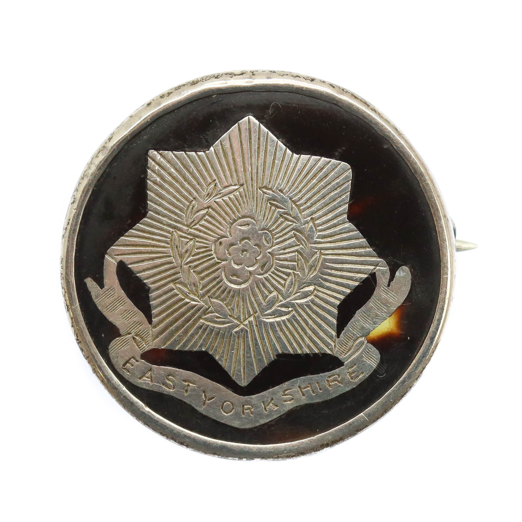 WW1 East Yorkshire Regiment 1915 Hallmarked Silver & Tortoiseshell Sweetheart Brooch