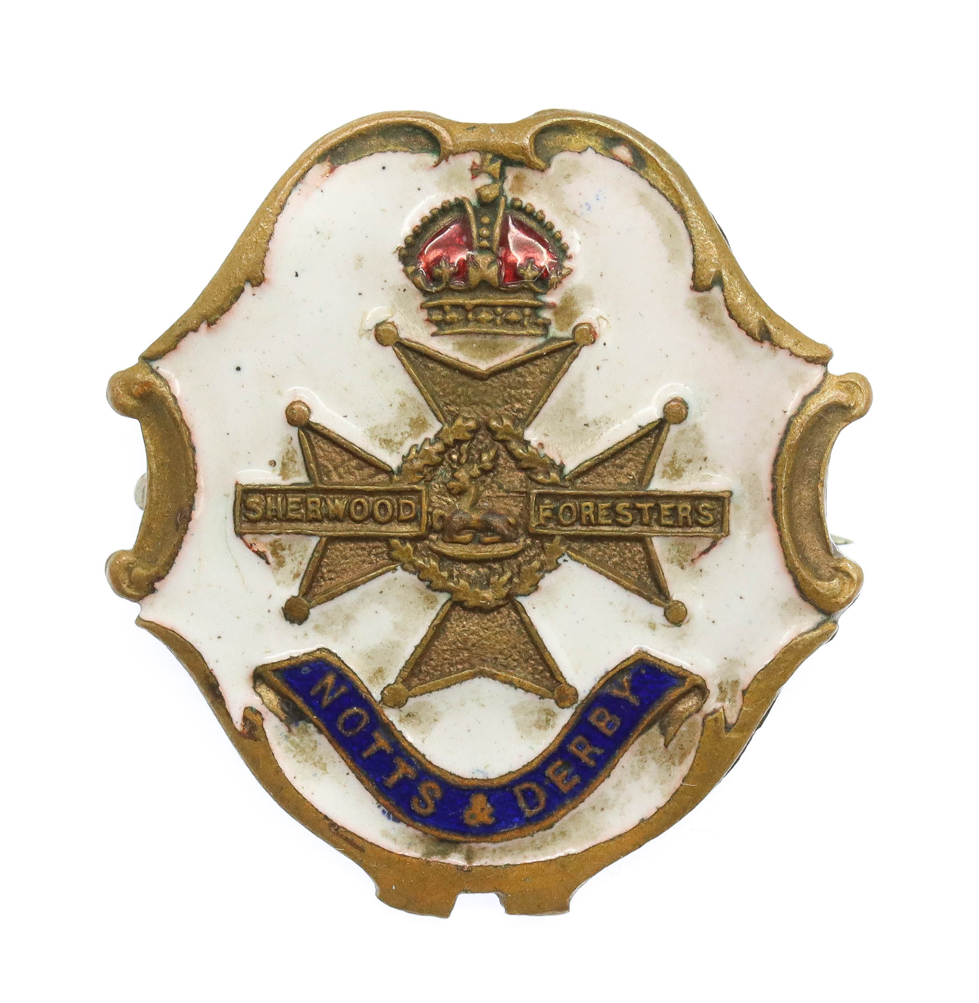 WW1 Notts & Derby Regiment (Sherwood Foresters) Enamelled Sweetheart Brooch