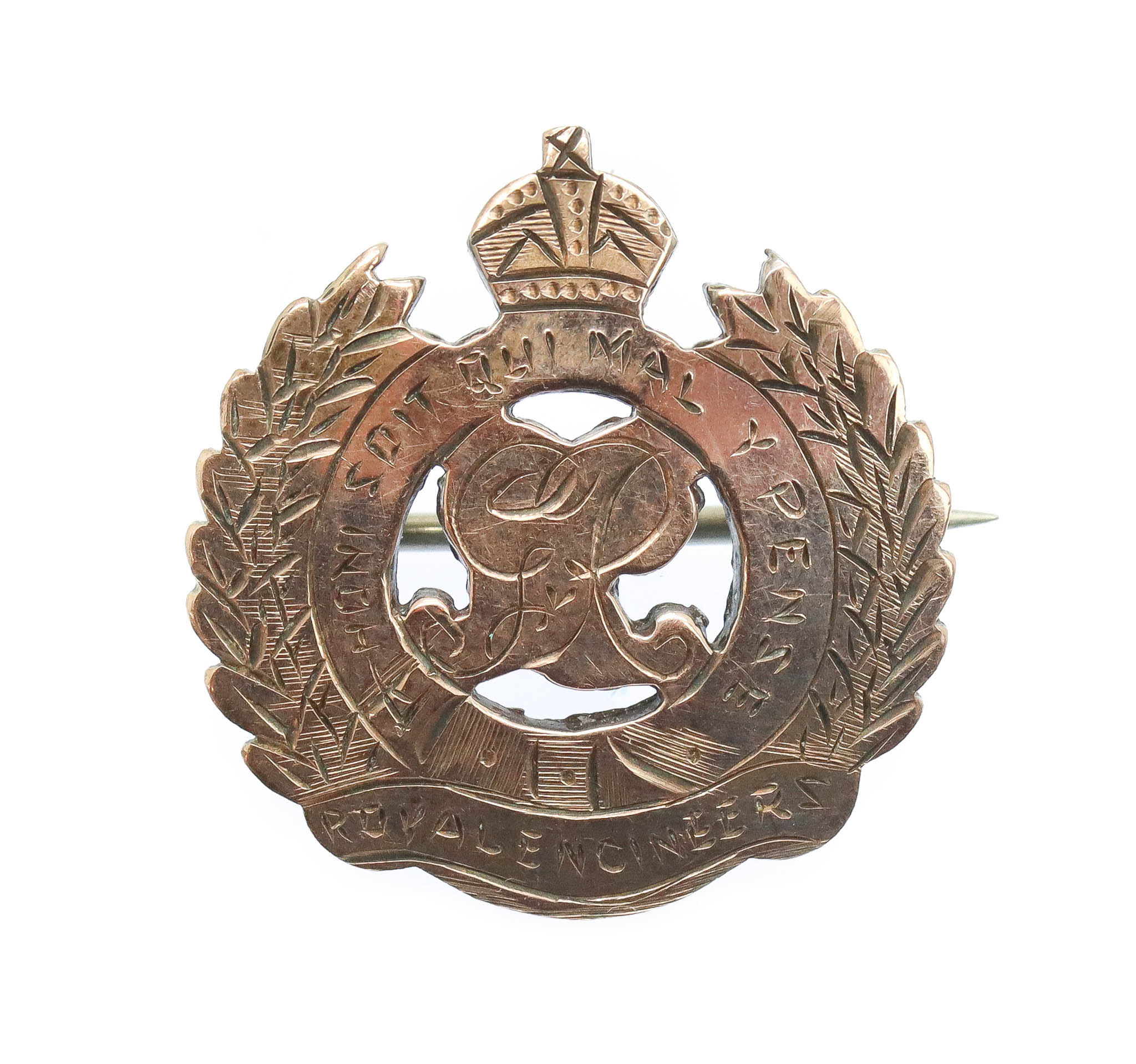 George V Royal Engineers Gold on Silver Sweetheart Brooch