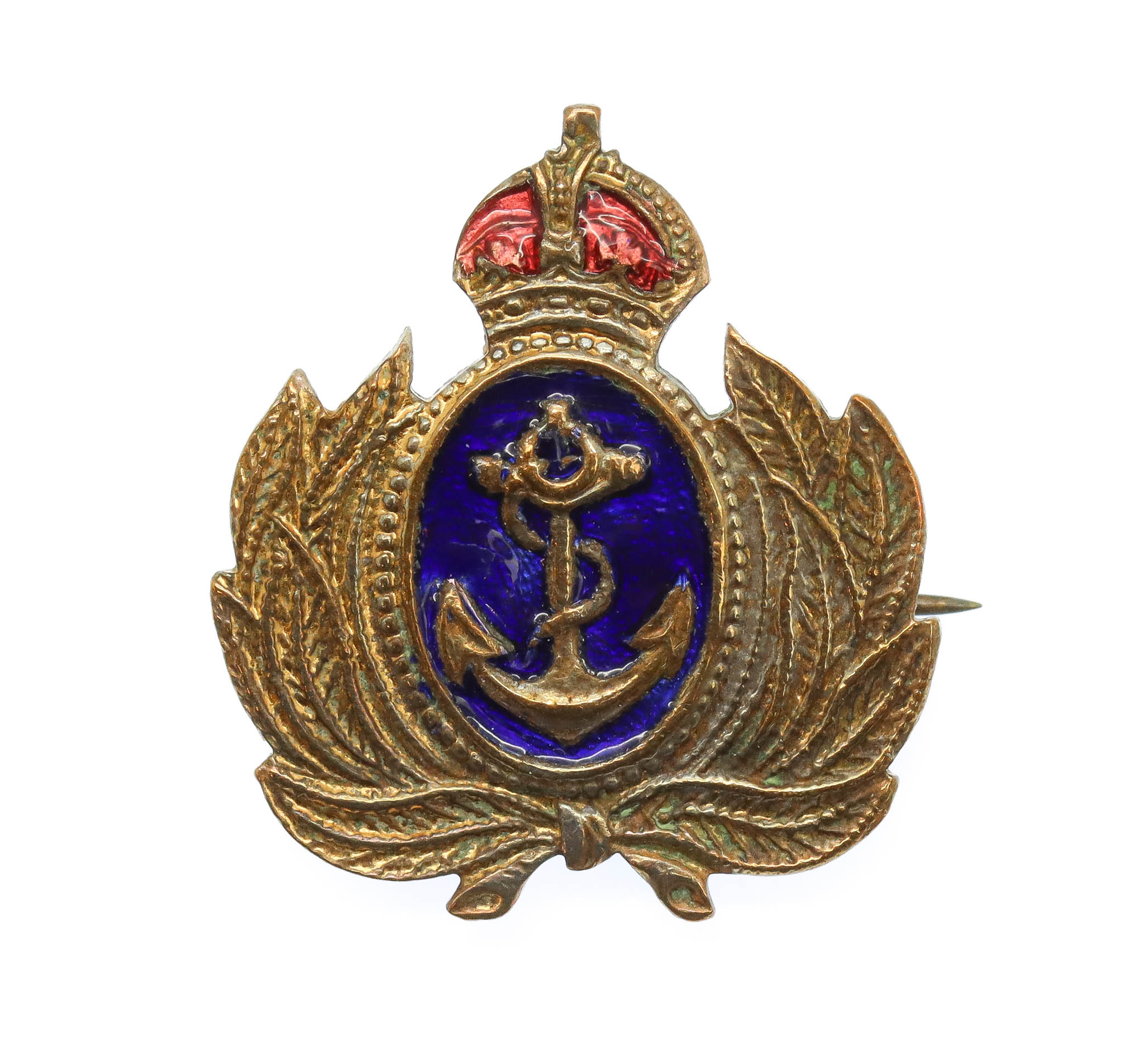 Royal Navy Brass & Enamel Sweetheart Brooch - King's Crown