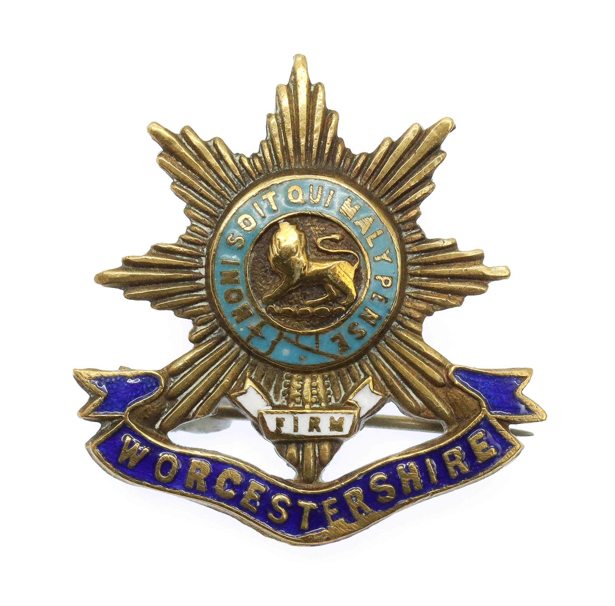 WWI Worcestershire Regiment Brass & Enamel Sweetheart Brooch