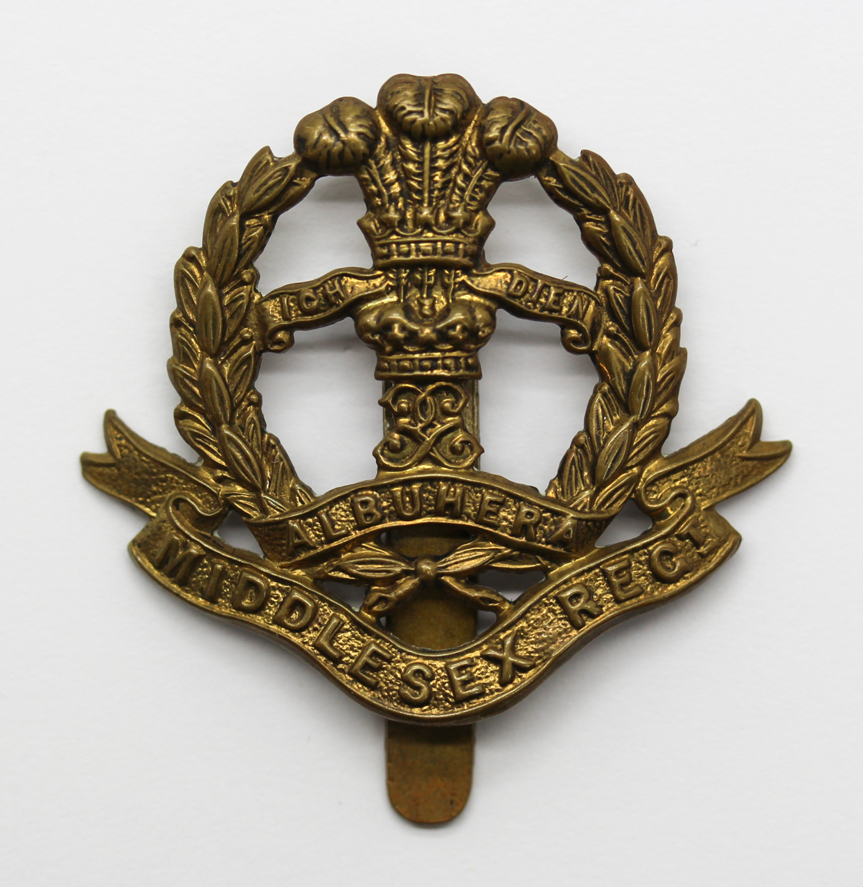 Middlesex Regiment WW1 All Brass Economy Cap Badge