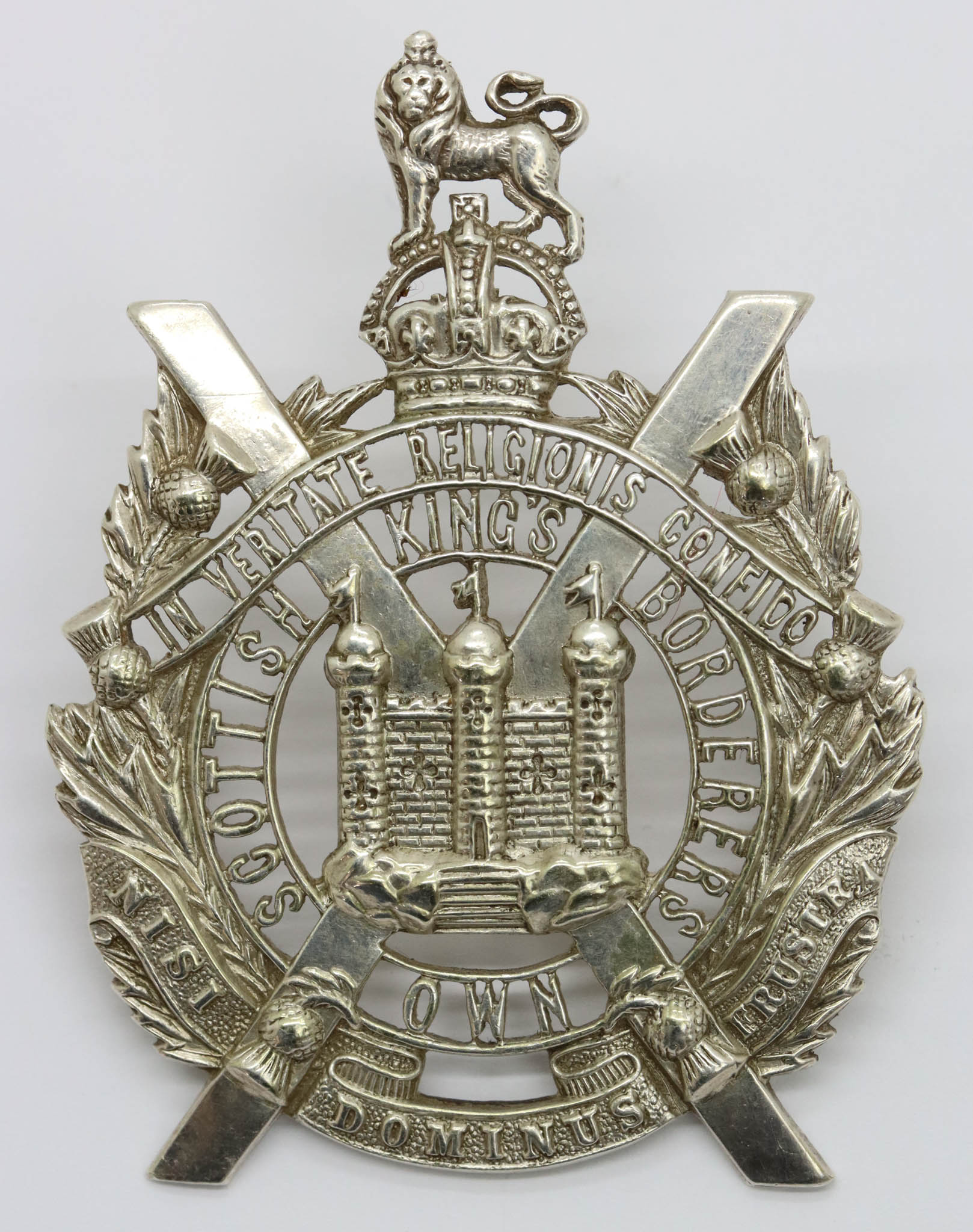 King's Own Scottish Borderers (K.O.S.B.) Officer's Silver Plated Glengarry Badge - King's Crown