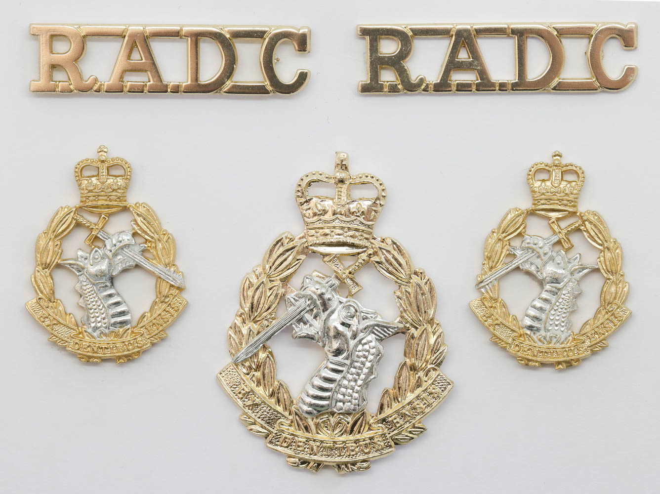 Royal Army Dental Corps (R.A.D.C.) Anodised (Staybrite) Badge Set