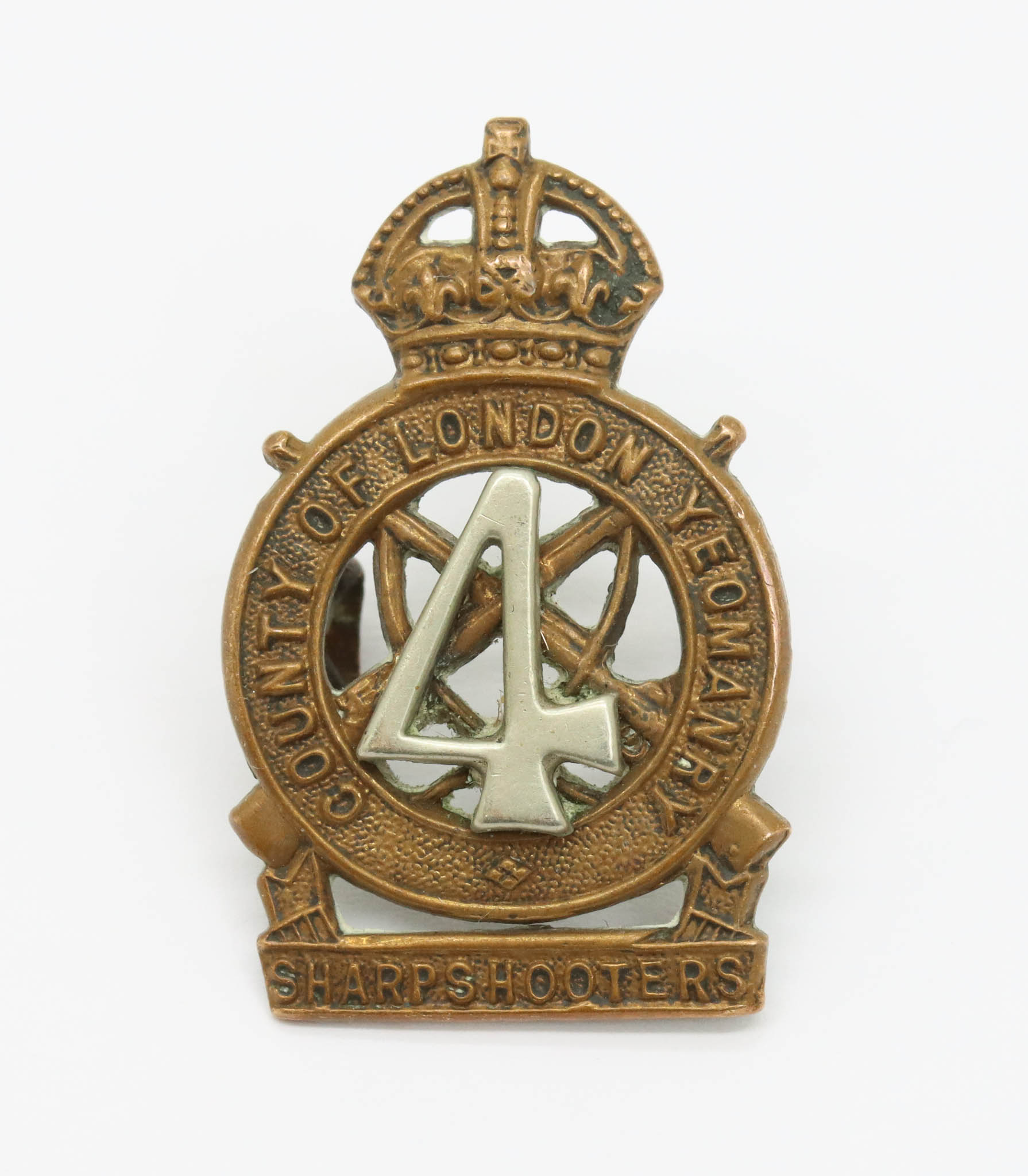 4th County of London Yeomanry (Sharpshooters) Collar/Beret Badge - King's Crown