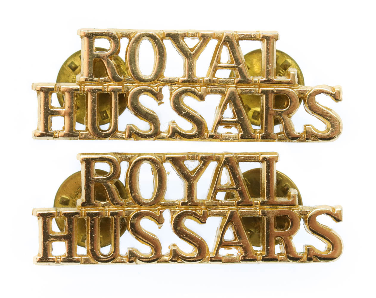 Pair of Royal Hussars (ROYAL/HUSSARS) Anodised (Staybrite) Shoulder Titles