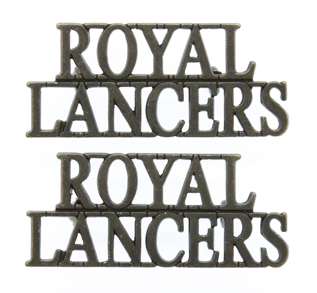 Pair of Royal Lancers (ROYAL/LANCERS) Officer's Bronzed Shoulder Titles