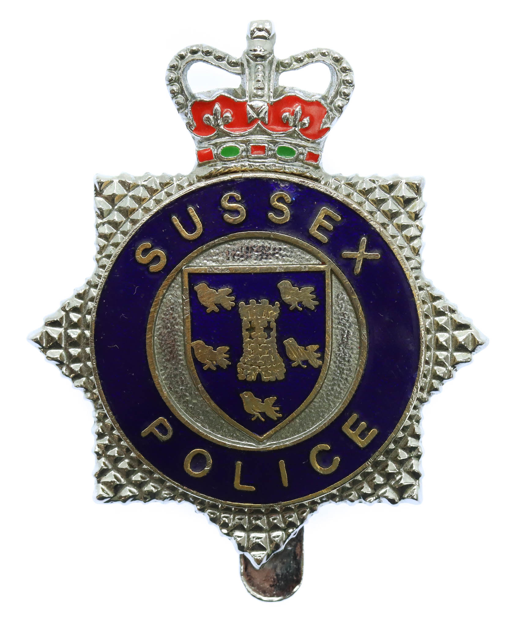 Sussex Police Enamelled Cap Badge - Queen's Crown