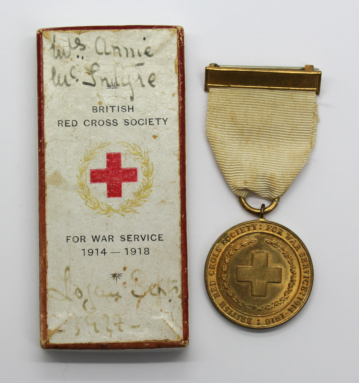 WW1 British Red Cross Society Medal for War Service 1914-1918 in Box of Issue - Mrs Annie McIntyre