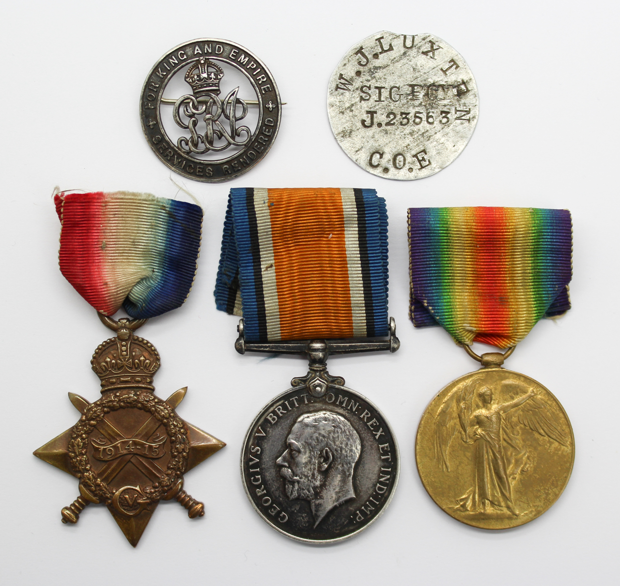 WW1 1914-15 Star Medal Trio and Silver War Badge - Sig. W.J. Luxton, Royal Navy