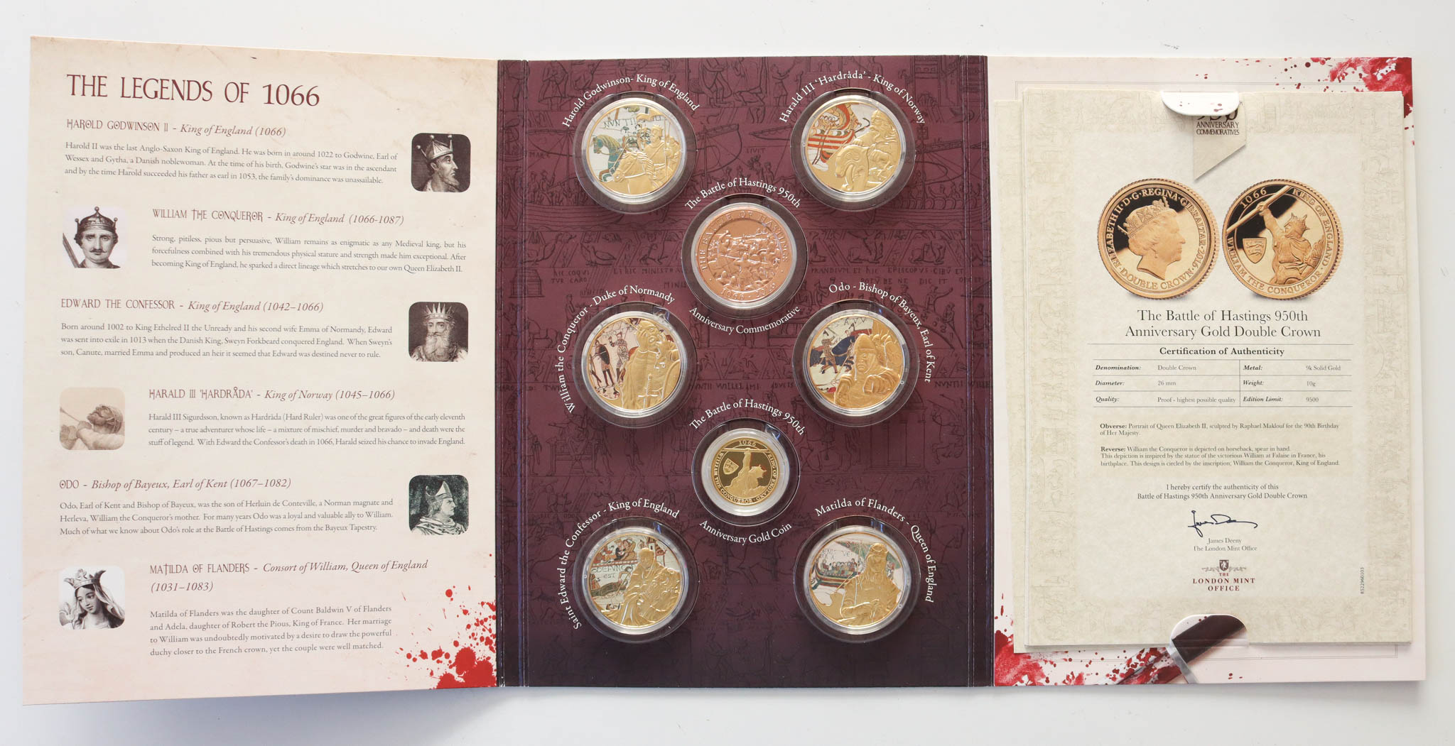 The Battle of Hastings 950th Anniversary Commemorative Coin Set with 9ct Gold Crown 