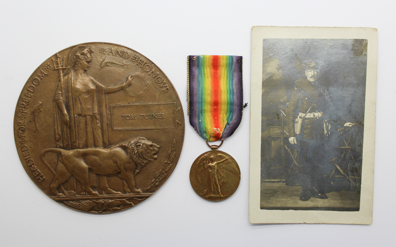 WW1 Victory Medal and Memorial Plaque (Death Penny) - Pte. T. Turner, 11th Bn. Middlesex Regiment - K.I.A.