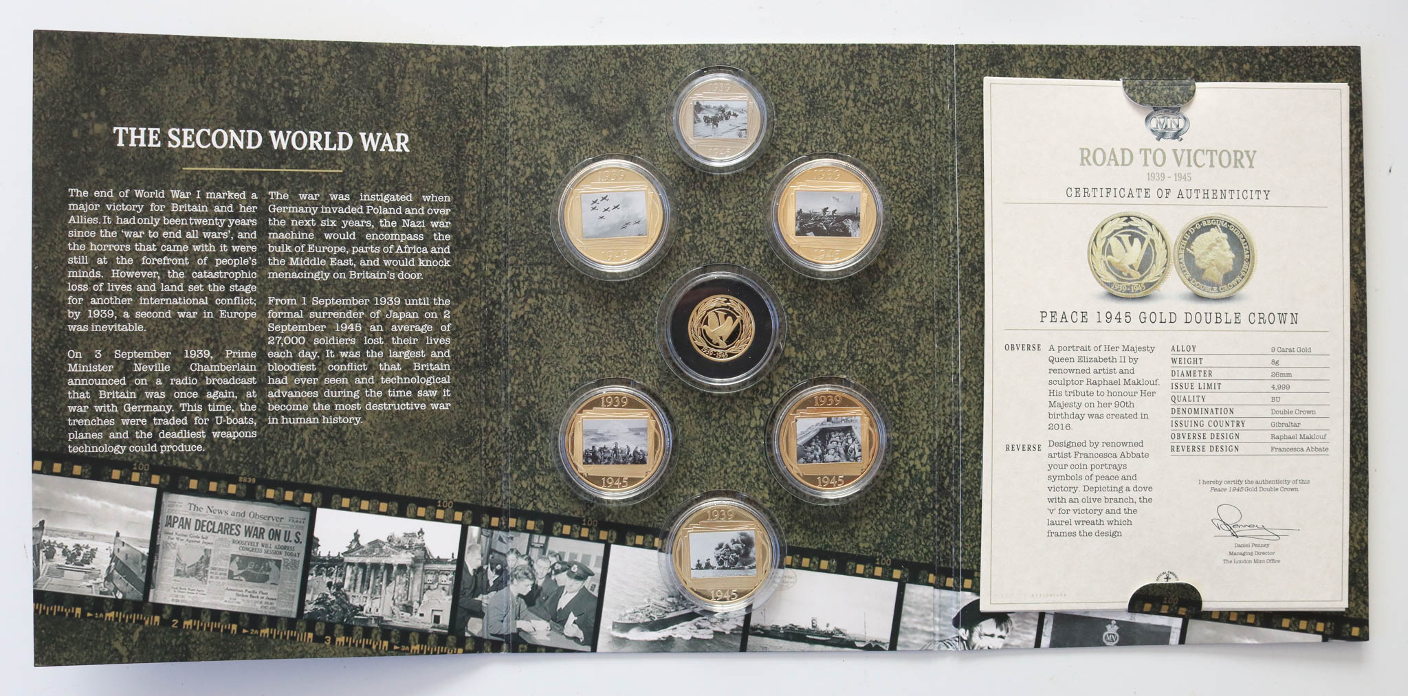 The Road to Victory Merchant Navy Commemorative Coin Set with 9ct Gold Double Crown