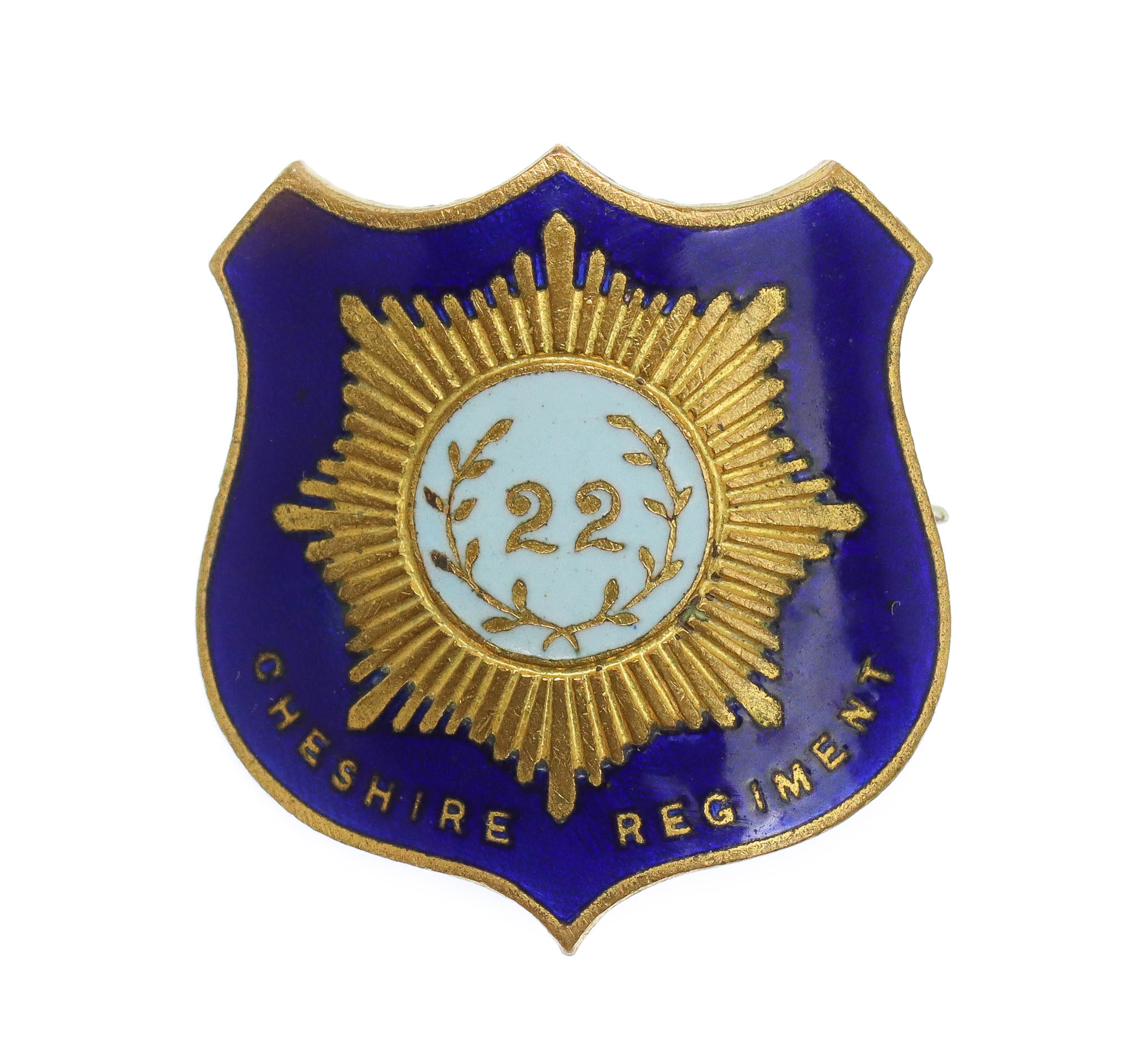 WWI Cheshire Regiment Blue Enamelled Shield Sweetheart Brooch