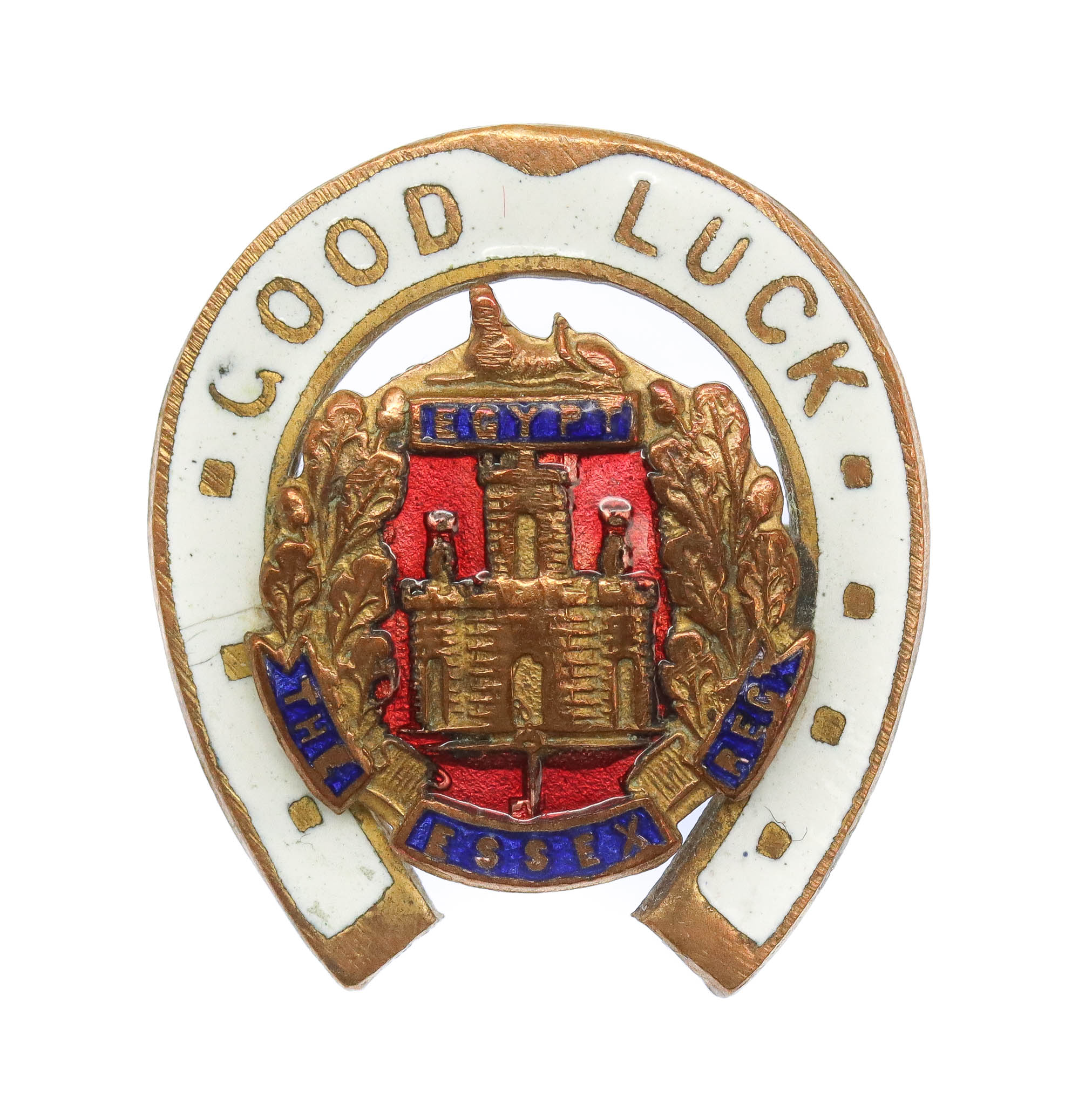 Essex Regiment Brass & Enamel Good Luck Horseshoe Sweetheart Brooch