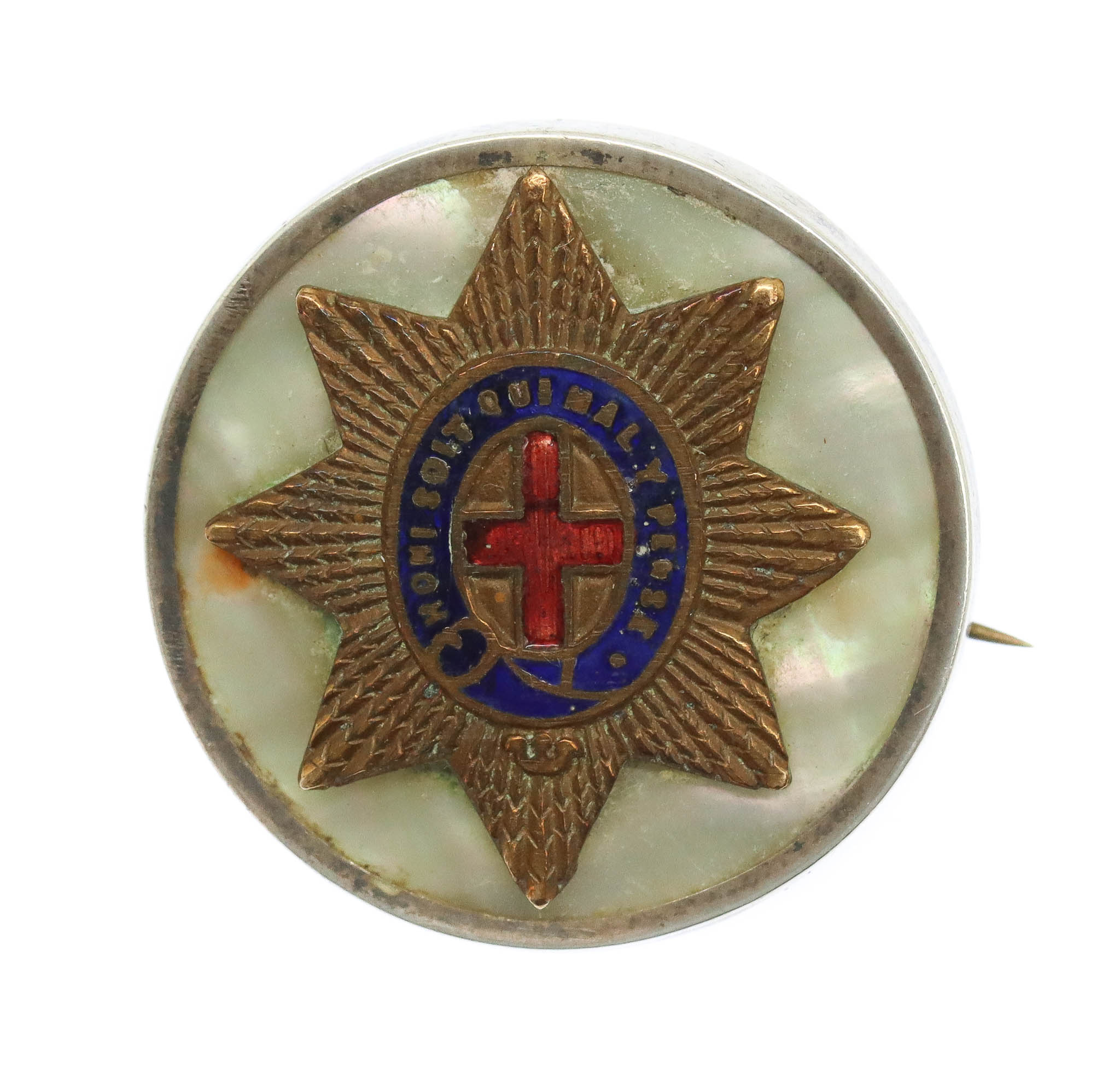 Coldstream Guards Mother of Pearl & Silver Rim Sweetheart Brooch