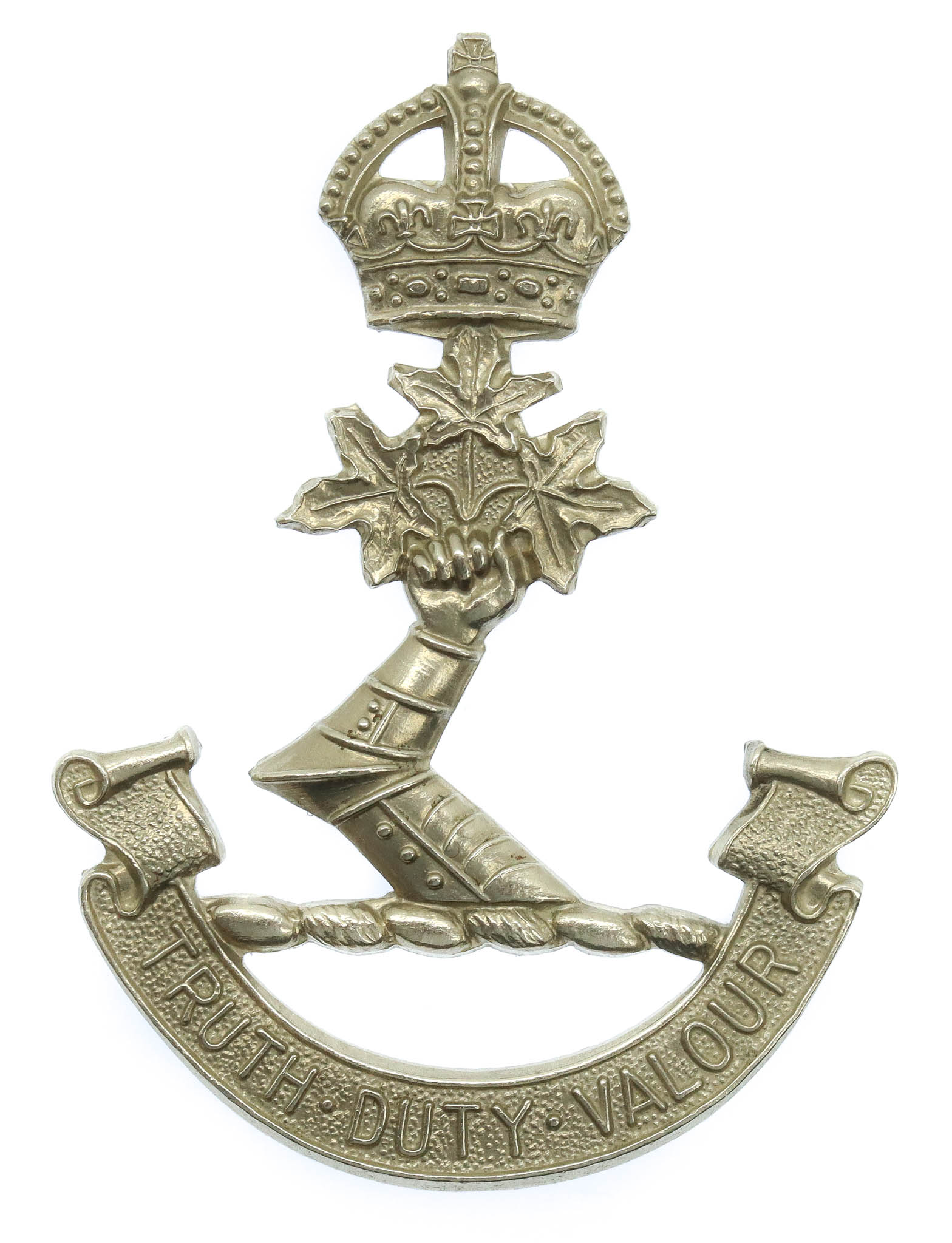 Royal Military College Canada (Truth Duty Valour) Cap Badge - King's Crown