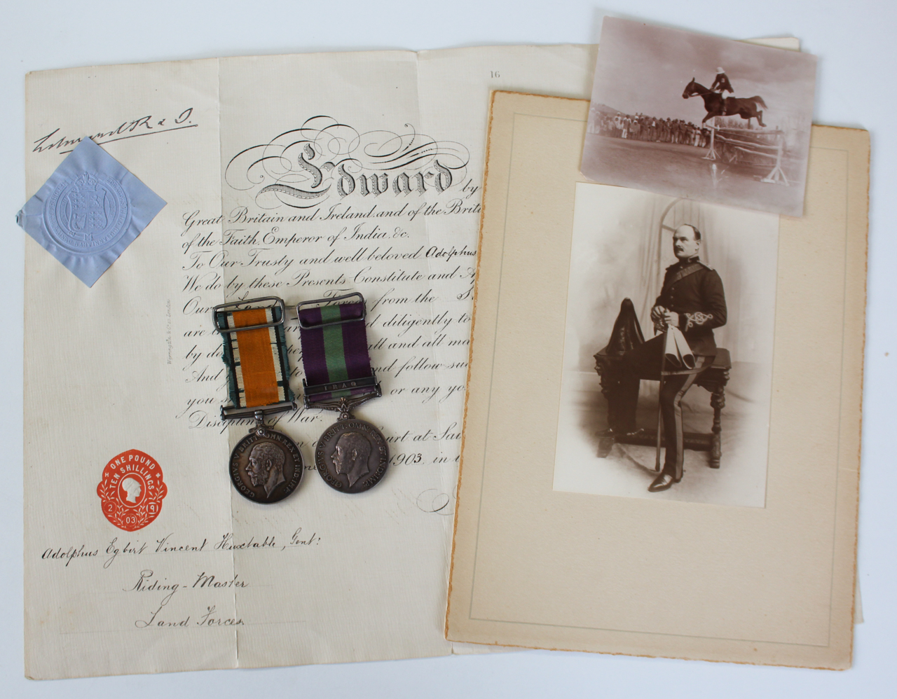 WW1 British War Medal & General Service Medal (Clasp - Iraq) - Riding Master & Major A.E.V. Huxtable, 7th Dragoon Guards