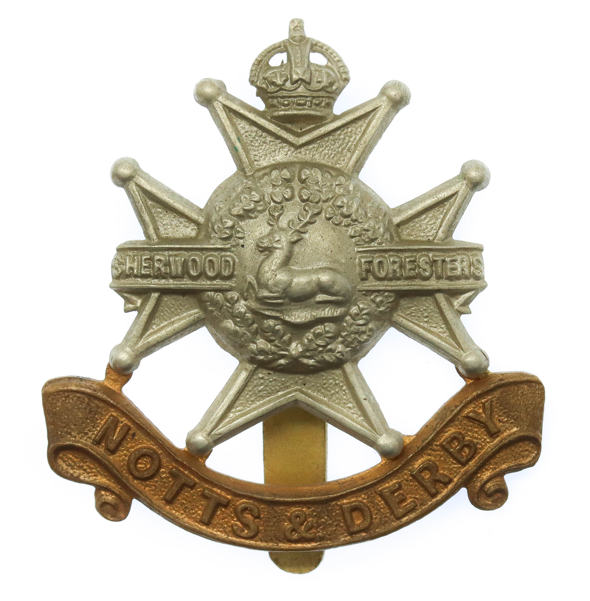 Notts & Derby Regiment (Sherwood Foresters) Cap Badge - King's Crown