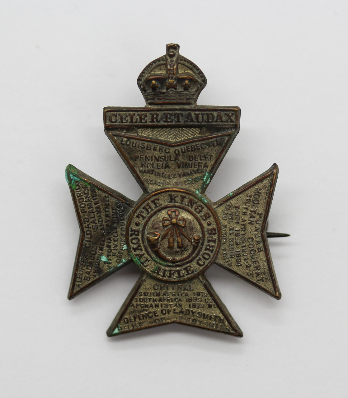 King's Royal Rifle Corps (K.R.R.C.) Sweetheart Brooch - King's Crown