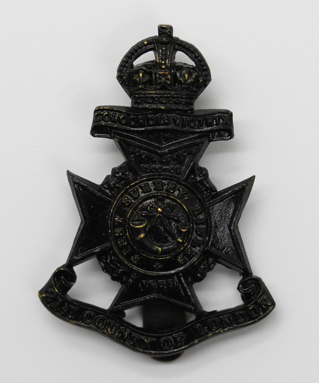 21st County of London Bn. (First Surrey Rifles) London Regiment Cap Badge - King's Crown