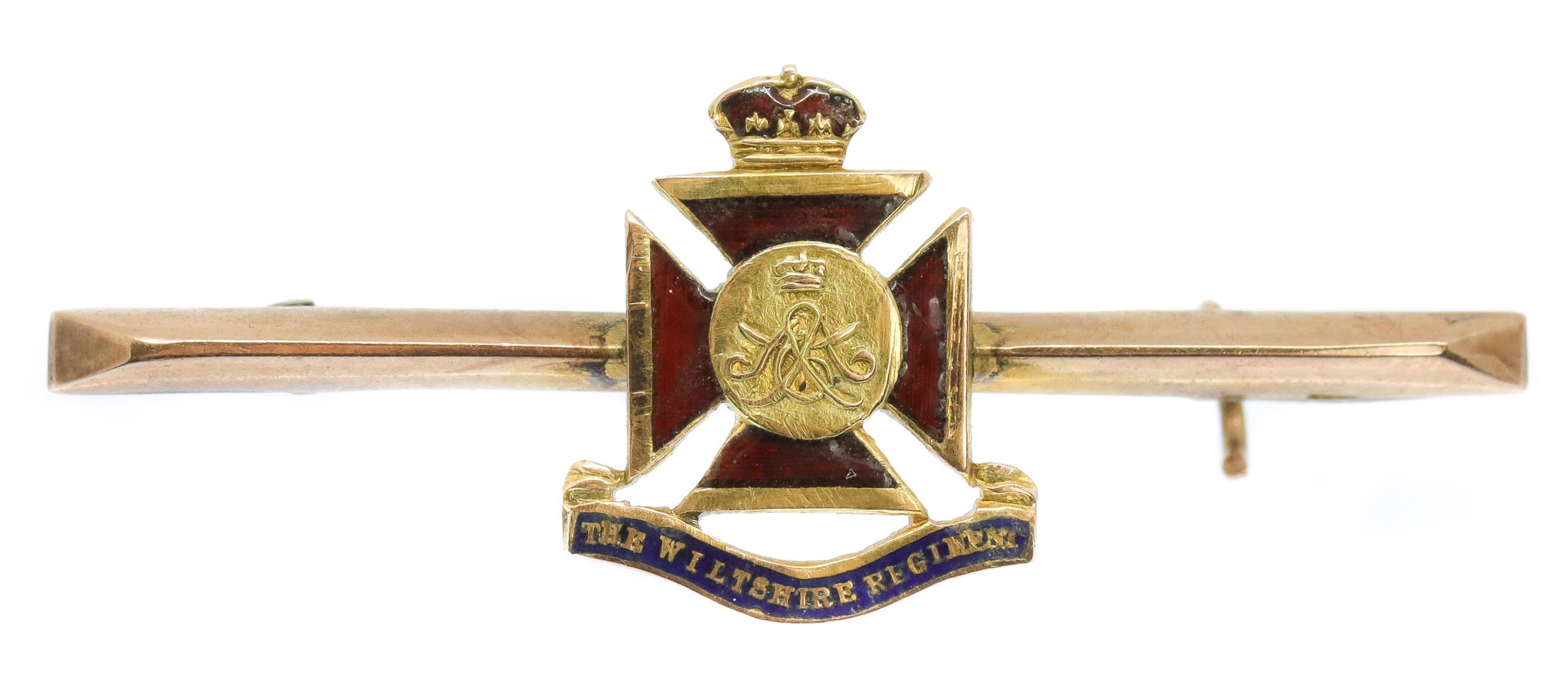 WW1 Wiltshire Regiment 1916 Hallmarked 9ct Gold & Enamel Sweetheart Brooch