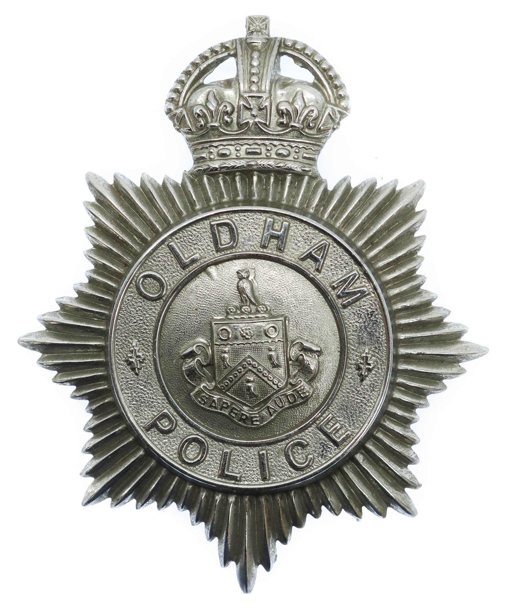 Oldham Borough Police Helmet Plate - King's Crown