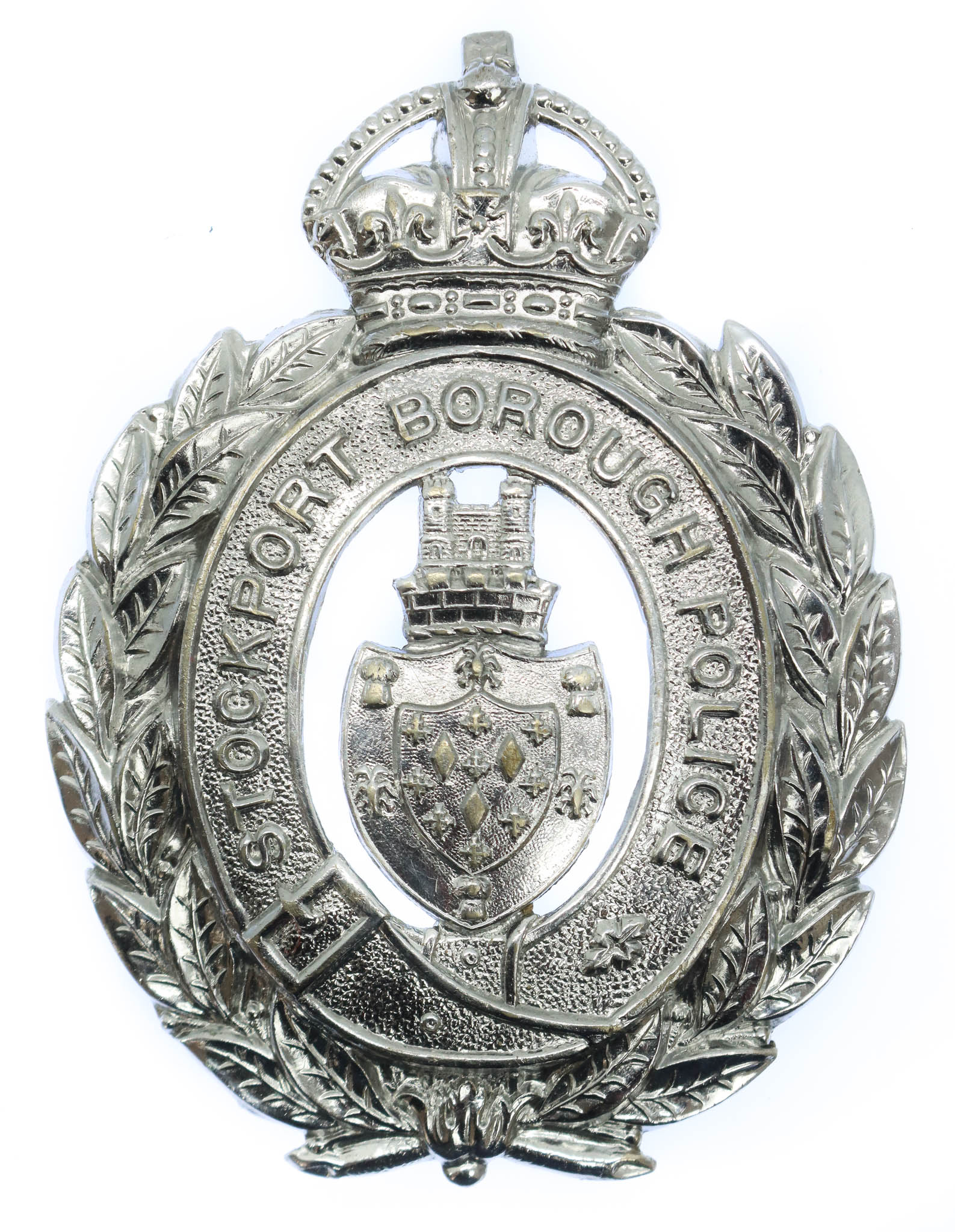 Stockport Borough Police Wreath Helmet Plate - King's Crown