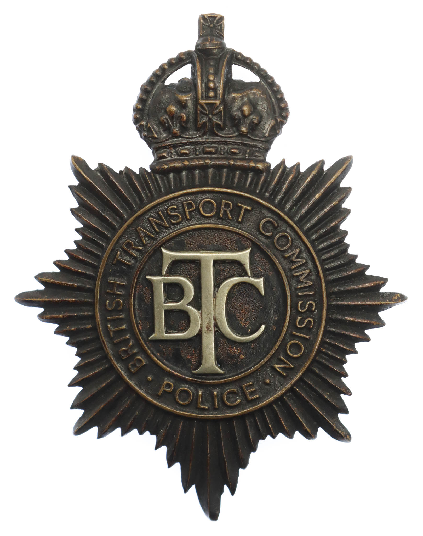 British Transport Commission (B.T.C.) Police Night Helmet Plate - King's Crown
