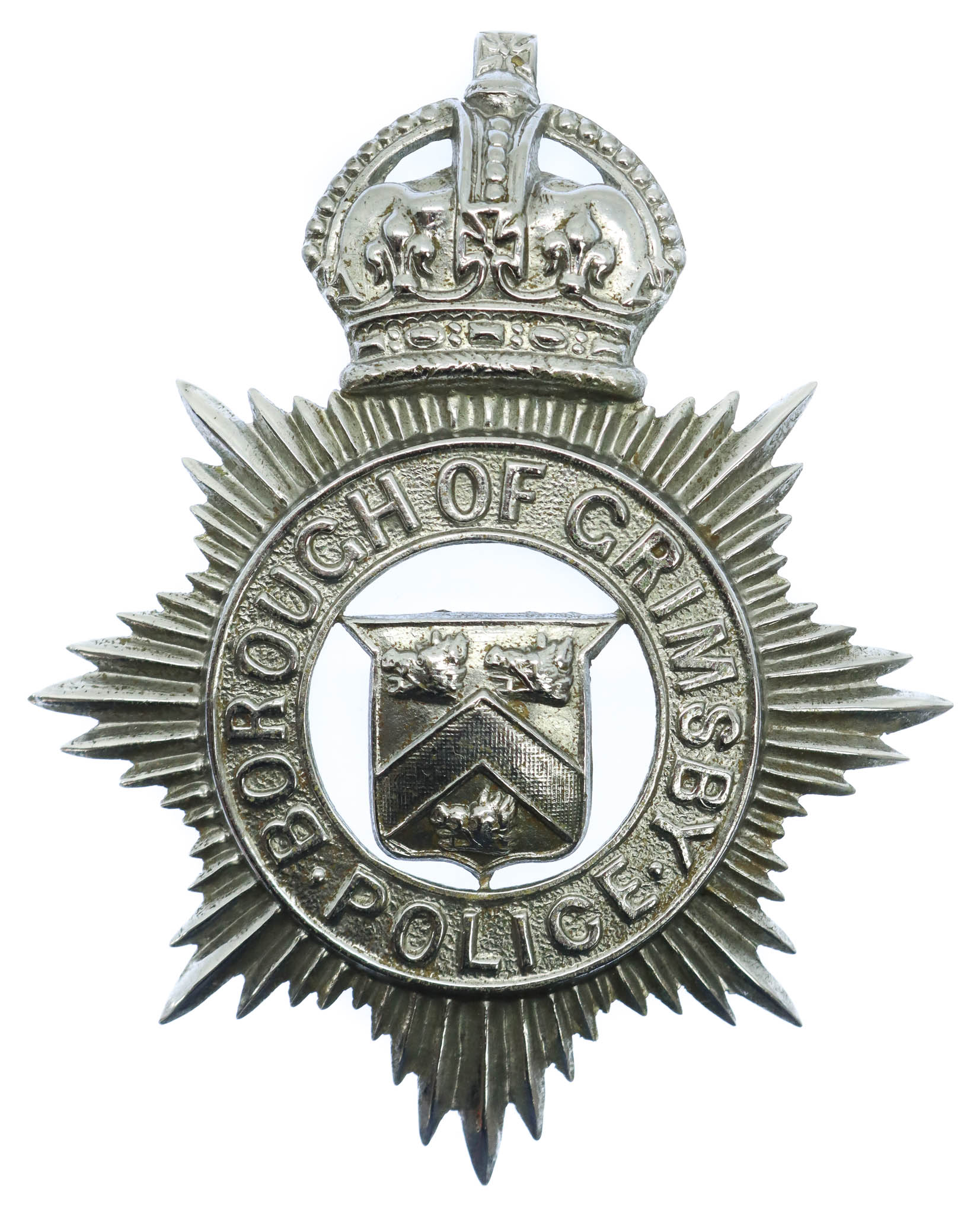 Grimsby Borough Police Helmet Plate - King's Crown