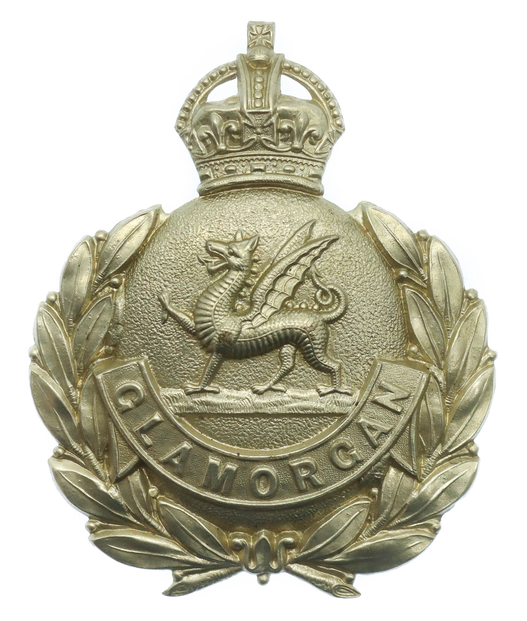 Glamorgan Constabulary Wreath Helmet Plate - King's Crown