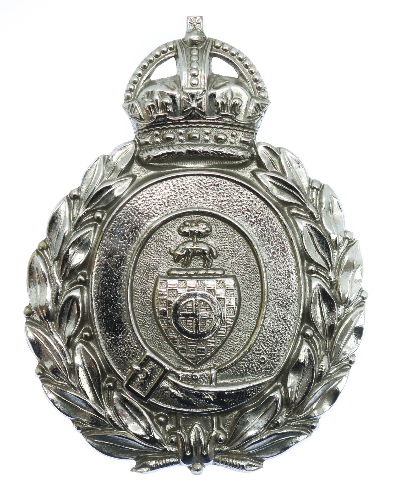 Dewsbury Borough Police Wreath Helmet Plate - King's Crown