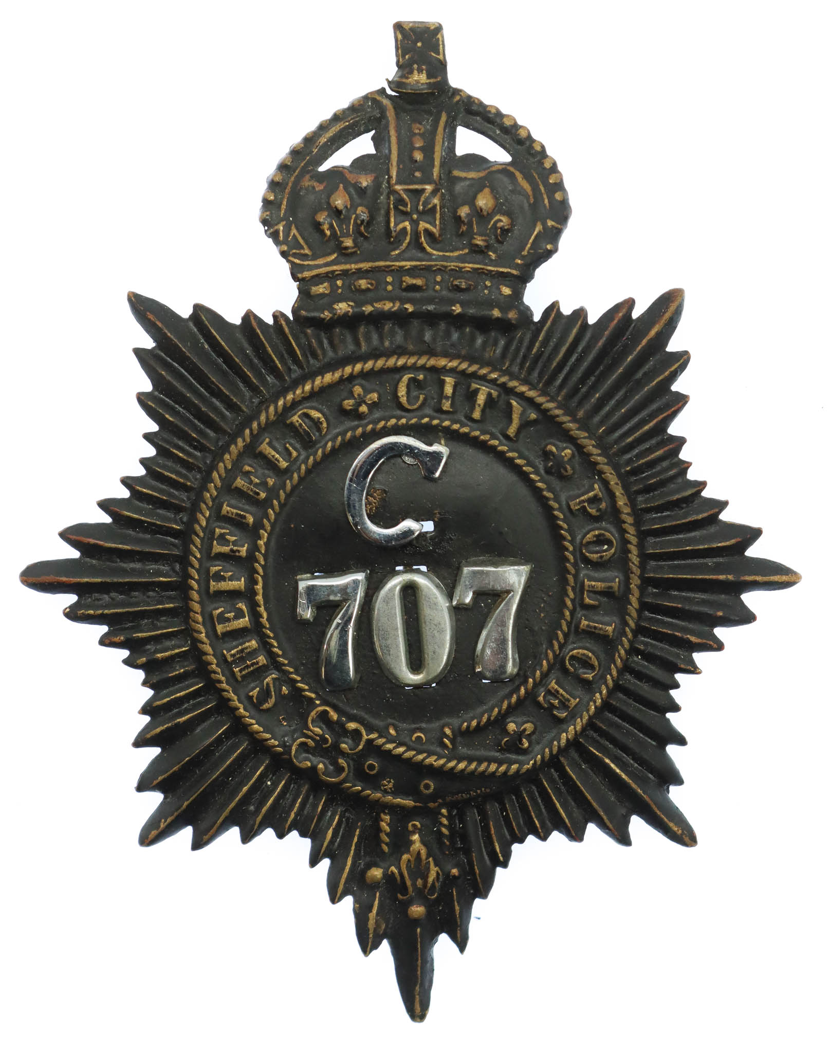 Sheffield City Police Night Helmet Plate - King's Crown (C 707)