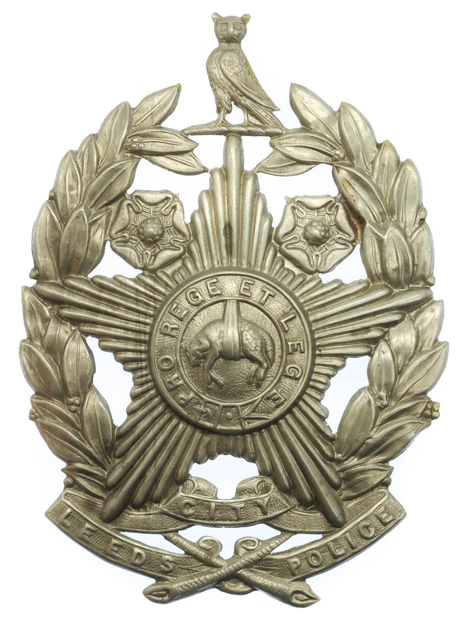 Leeds City Police White Metal Helmet Plate