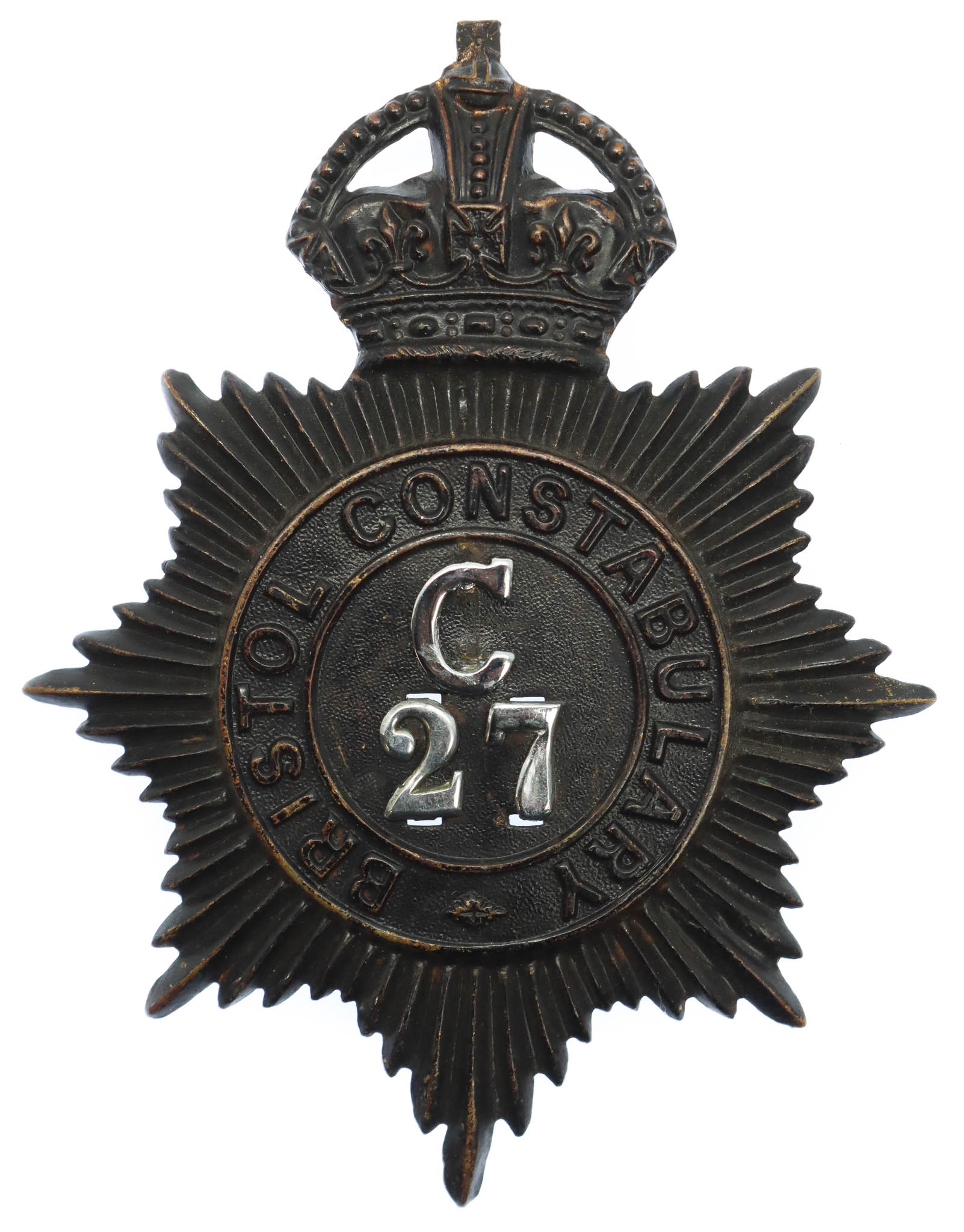 Bristol Constabulary Night Helmet Plate - King's Crown (C 27)