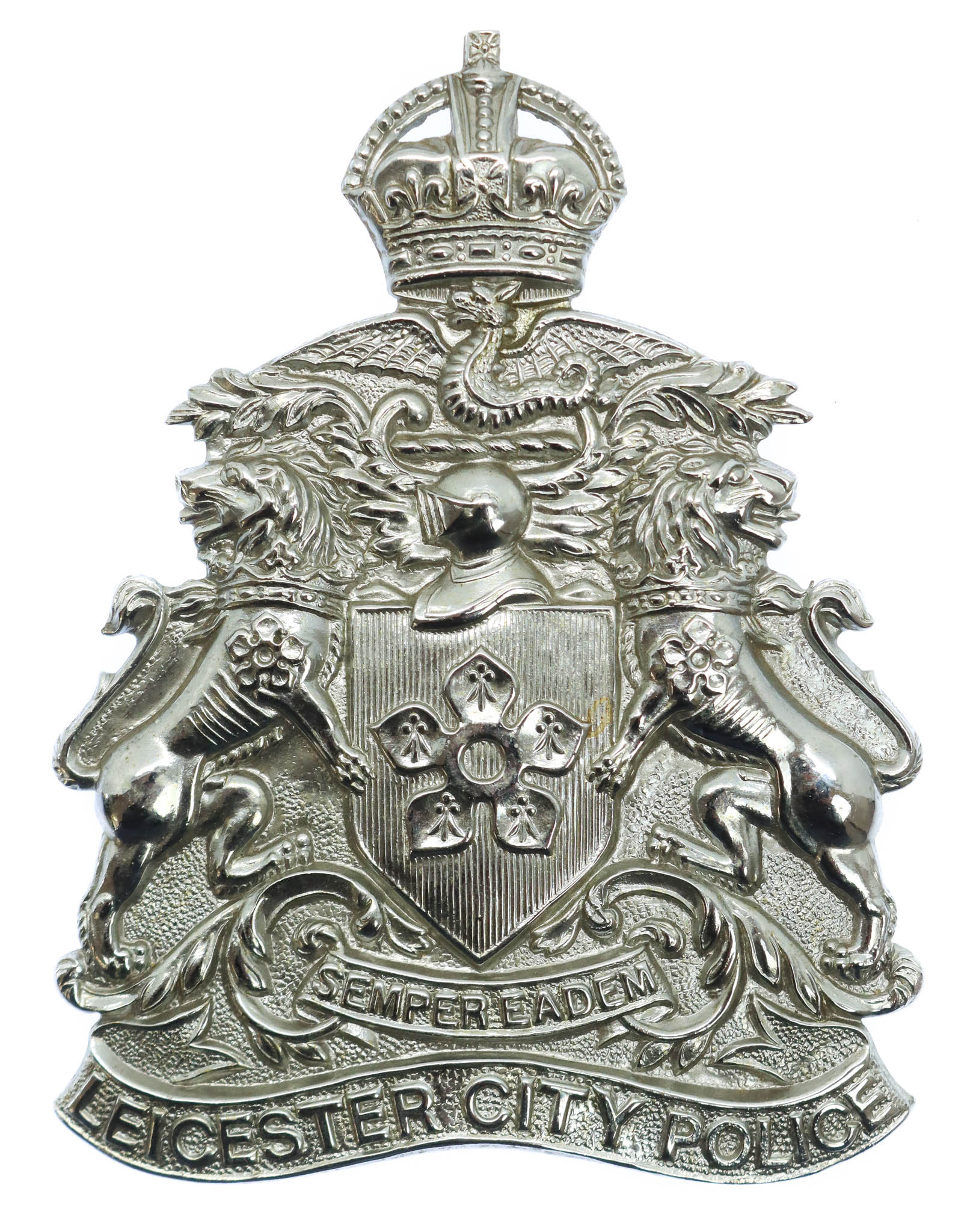 Leicester City Police Helmet Plate - King's Crown (Chrome)