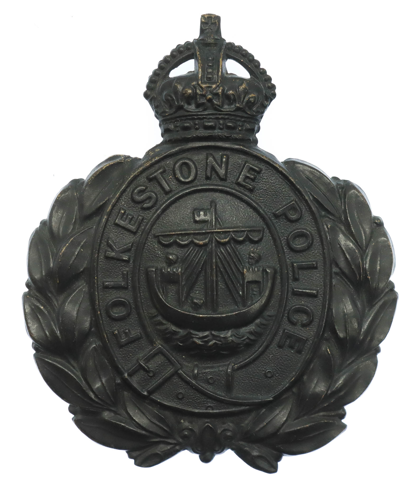 Folkestone Borough Police Wreath Helmet Plate - King's Crown