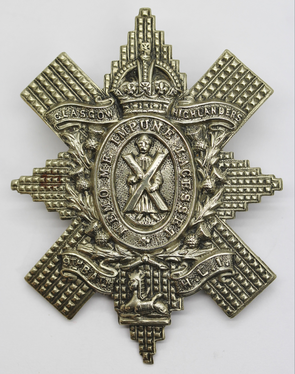9th Bn Highland Light Infantry Glasgow Highlanders Cap Badge - King's Crown