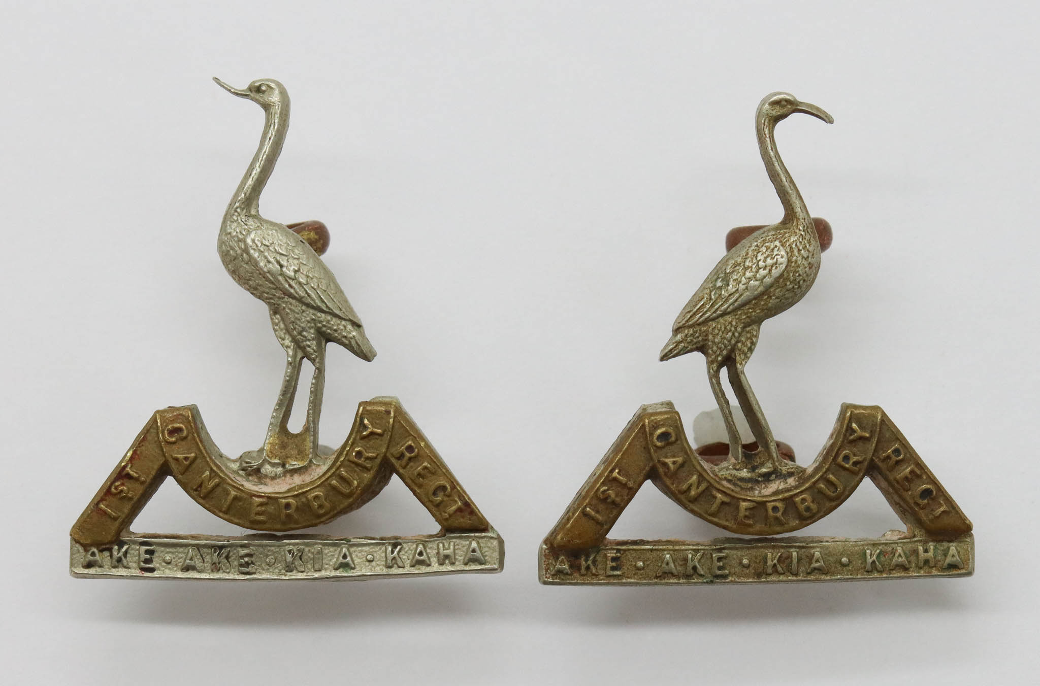 Pair of New Zealand 1st Canterbury Regiment Collar Badges