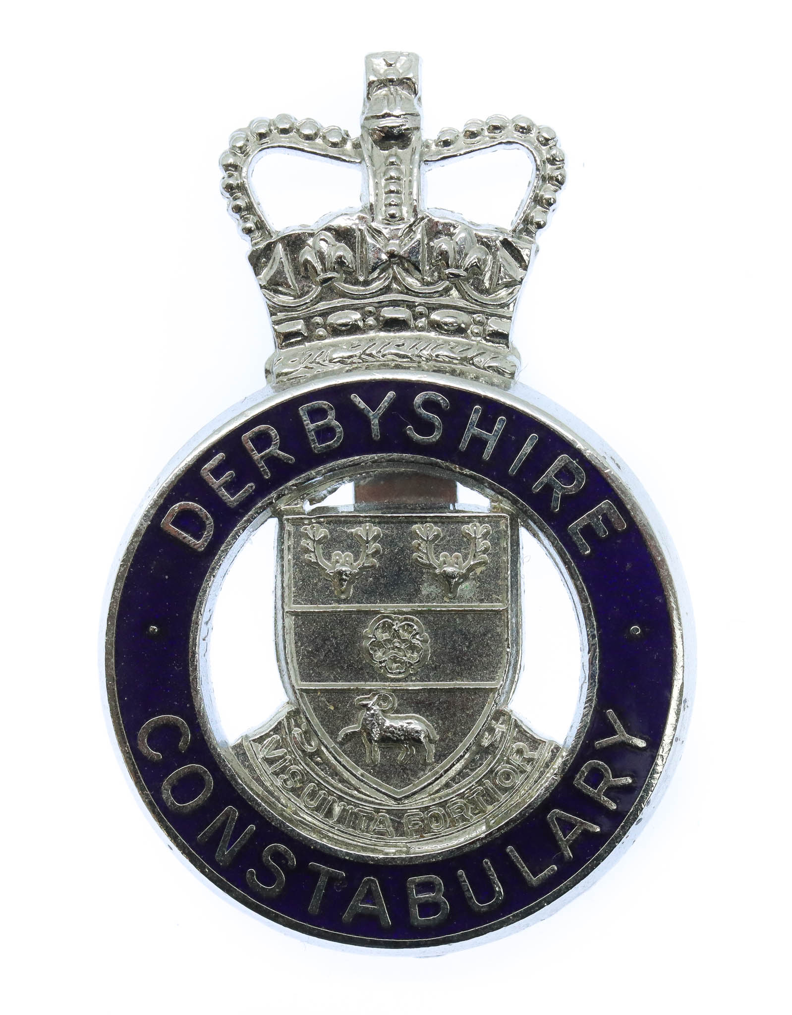 Derbyshire Constabulary Enamelled Cap Badge - Queen's Crown