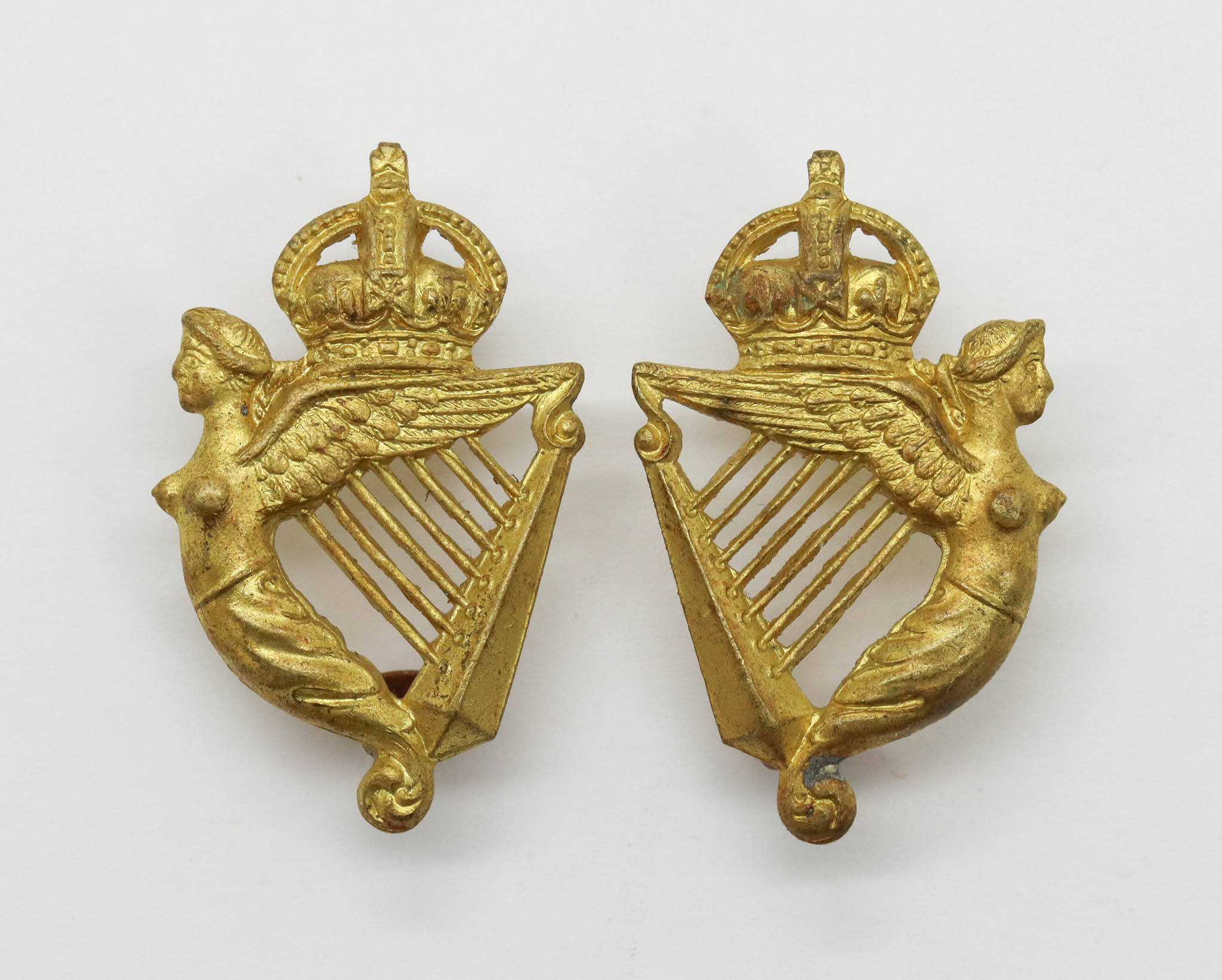 Pair of 5th Royal Irish Lancers Collar Badges - King's Crown