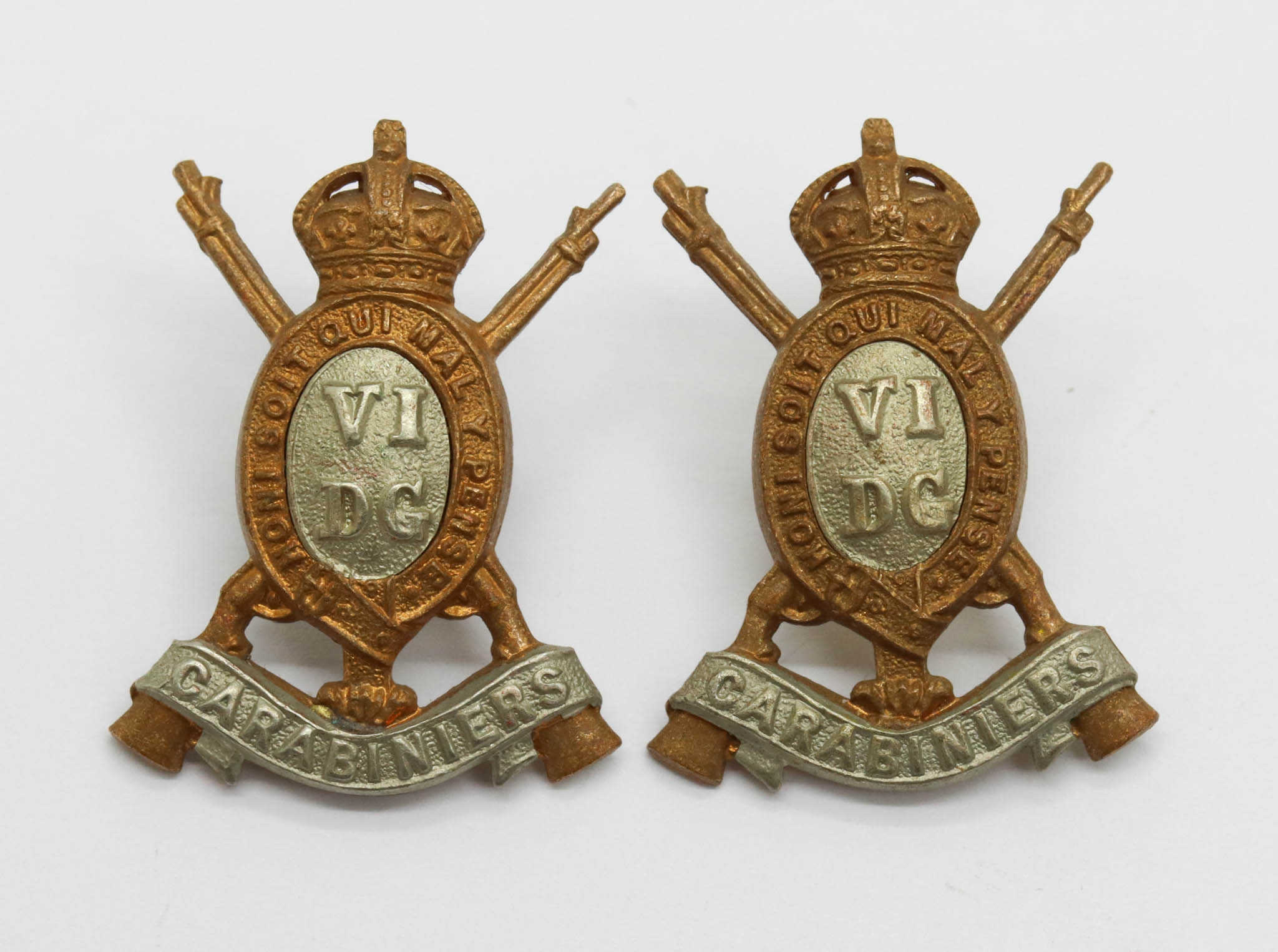 Pair of 6th Dragoon Guards (Carabiniers) Collar Badges - King's Crown
