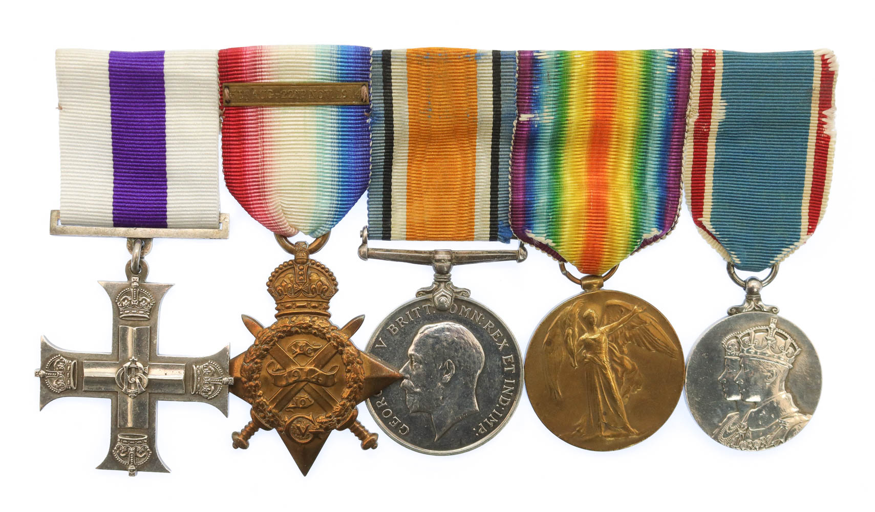WW1 Military Cross, 1914 Mons Star (Clasp - 5th Aug. - 22nd Nov. 1914), British War Medal, Victory Medal & 1937 Coronation Medal Group of Five - Motor Cycle Corporal / Lieutenant A.E. Yapp, Royal Engineers & Royal Artillery