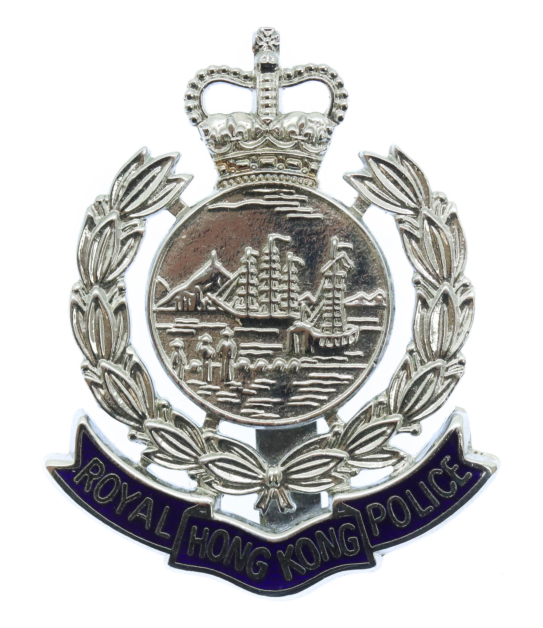 Royal Hong Kong Police Enamelled Cap Badge - Queen's Crown