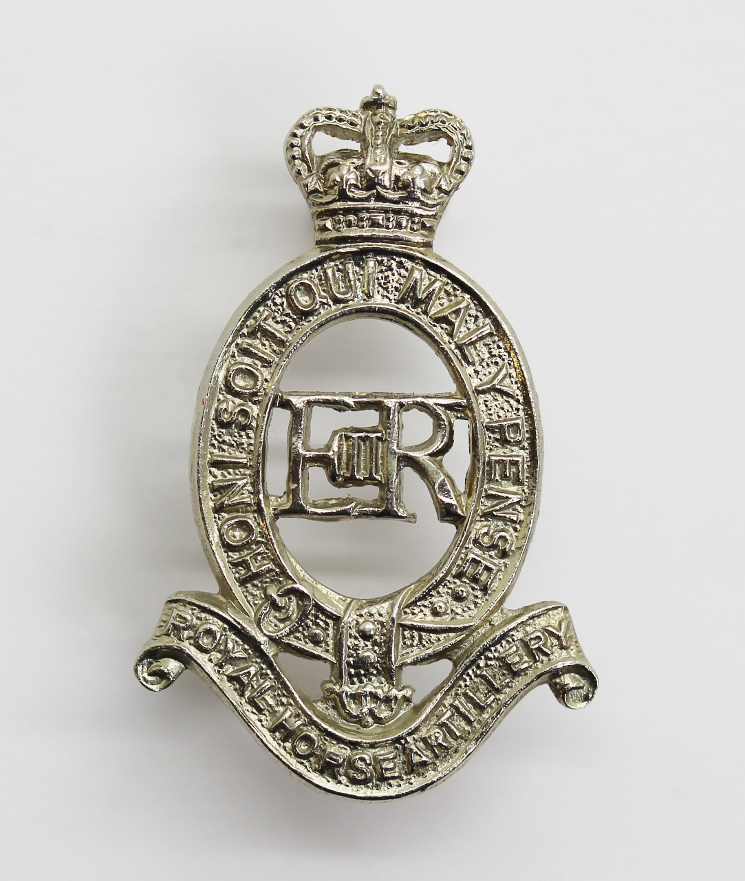 Royal Horse Artillery White Metal Cap Badge - Queen's Crown